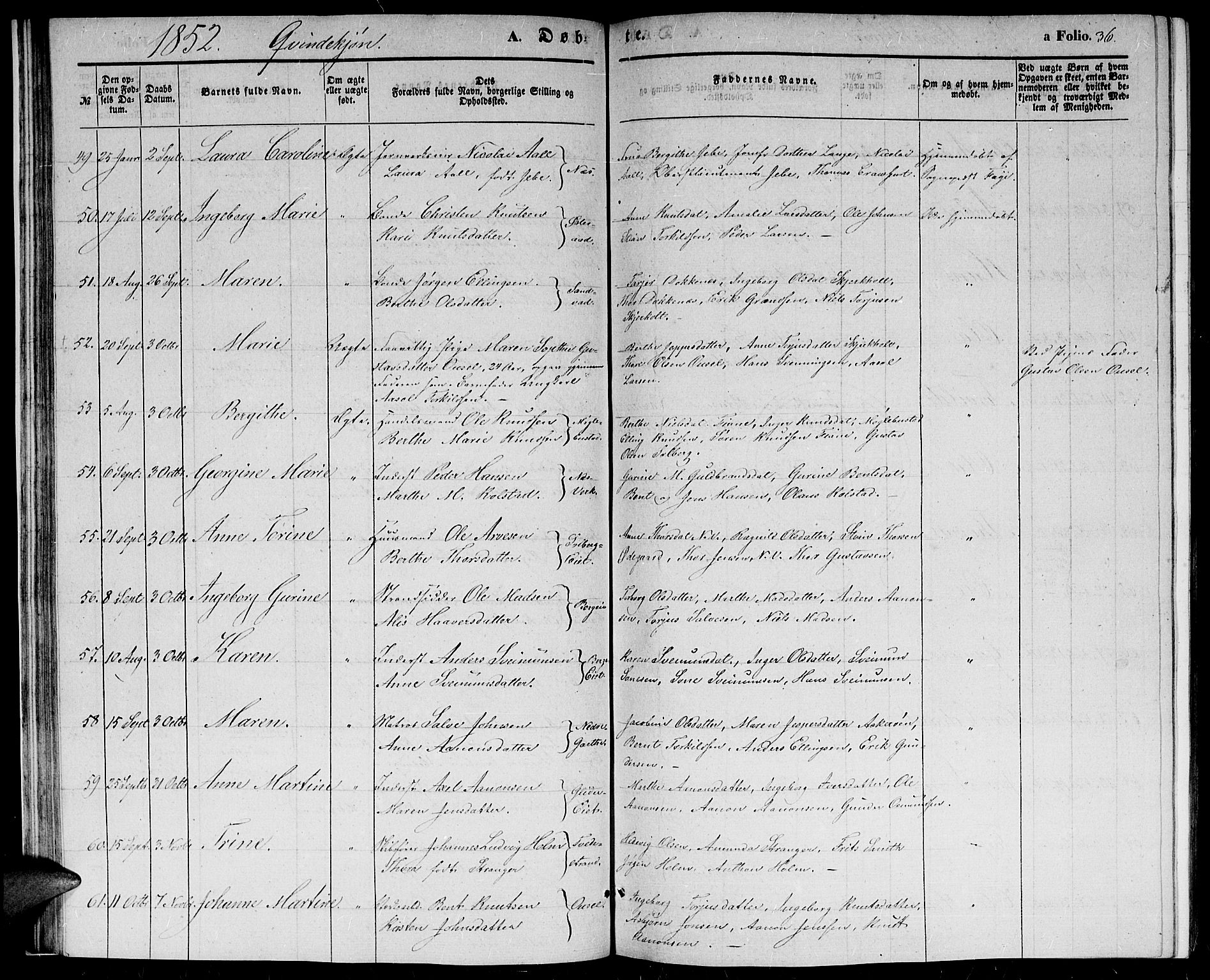 Holt sokneprestkontor, AV/SAK-1111-0021/F/Fb/L0007: Parish register (copy) no. B 7, 1849-1858, p. 36