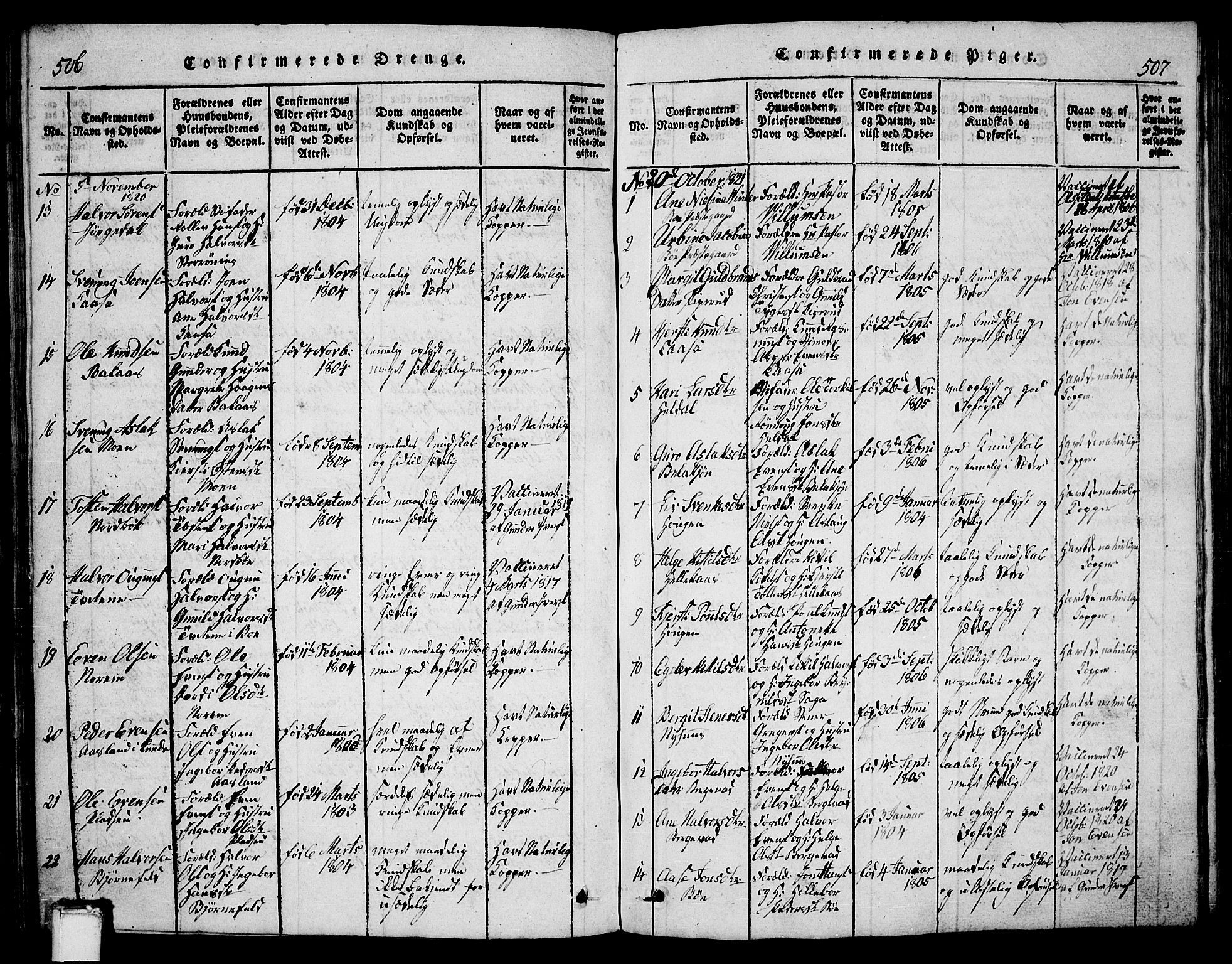 Bø kirkebøker, SAKO/A-257/G/Ga/L0001: Parish register (copy) no. 1, 1815-1831, p. 506-507