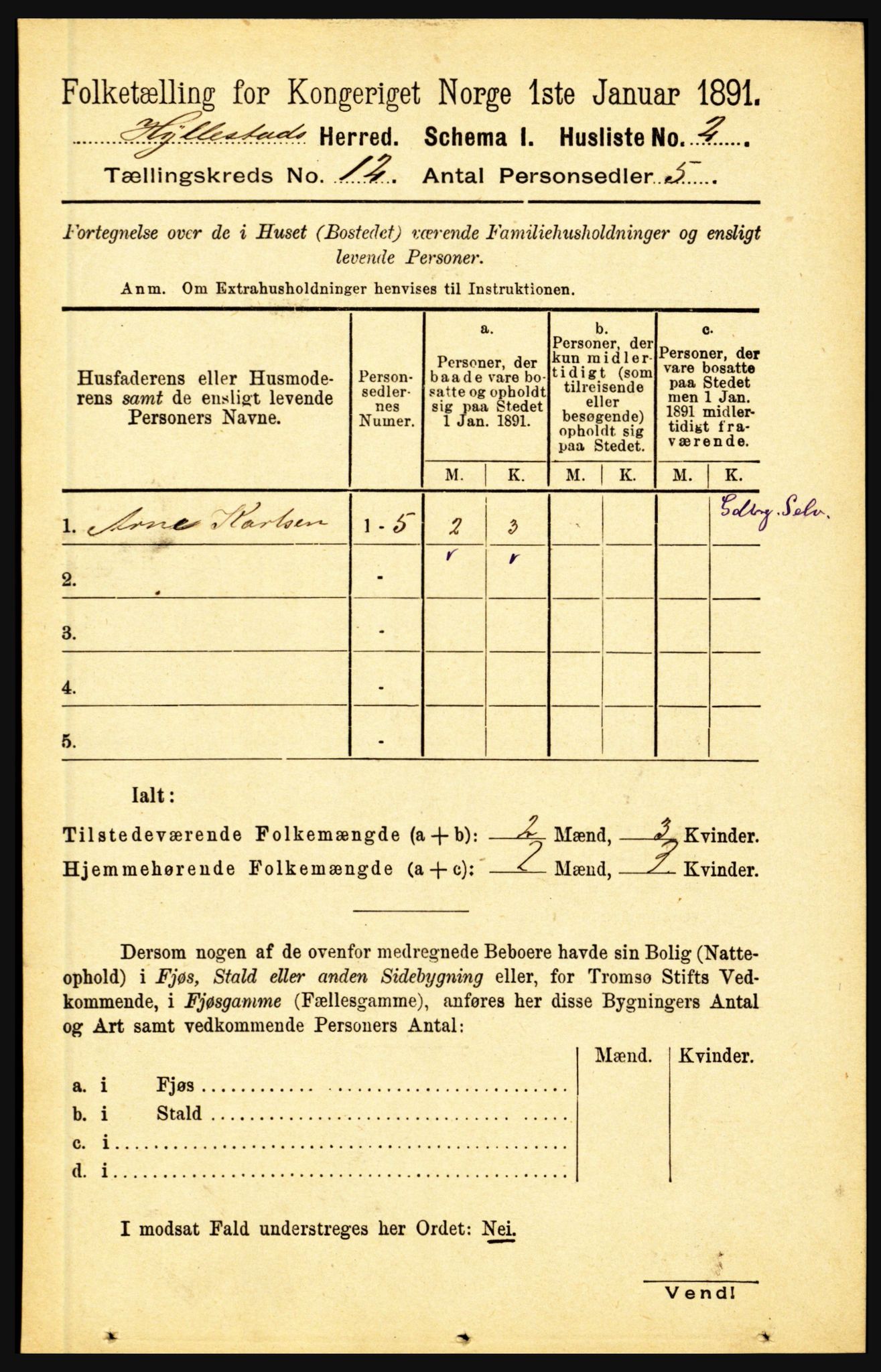 RA, 1891 census for 1413 Hyllestad, 1891, p. 2229