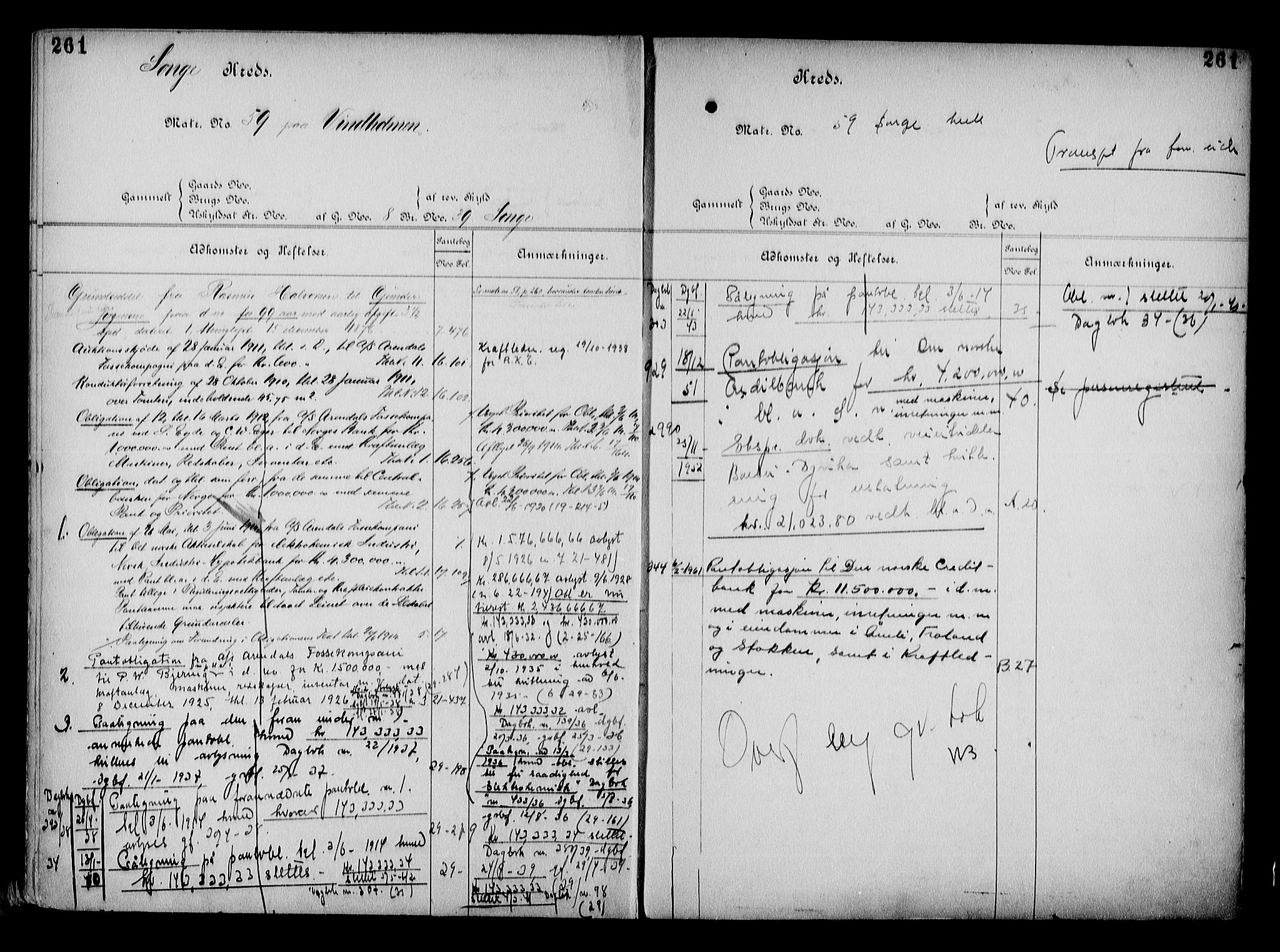 Arendal byfogd, AV/SAK-1222-0001/G/Ga/L0015: Mortgage register no. 13, 1860-1960, p. 261