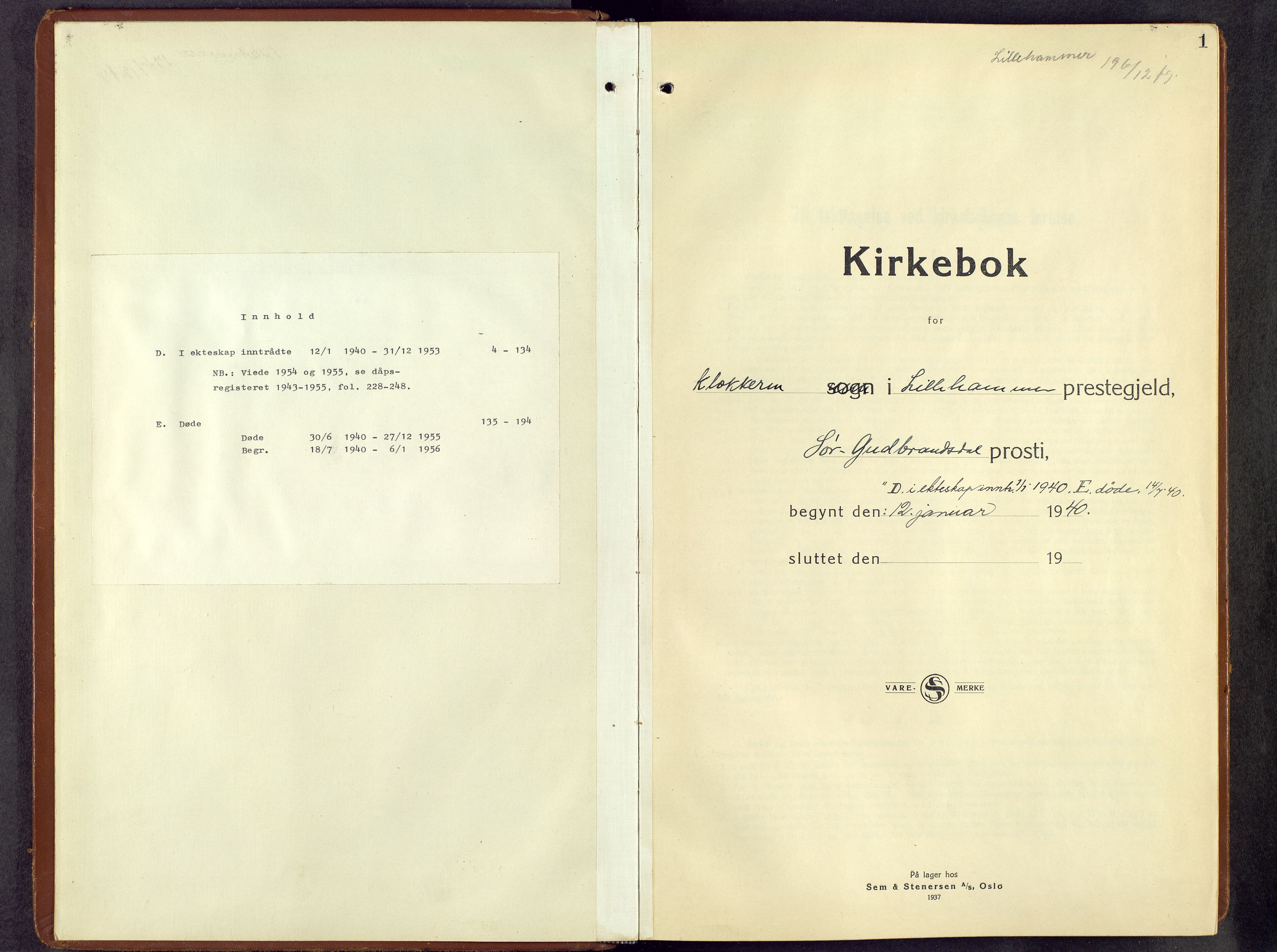 Lillehammer prestekontor, AV/SAH-PREST-088/H/Ha/Hab/L0004: Parish register (copy) no. 4, 1940-1955, p. 1