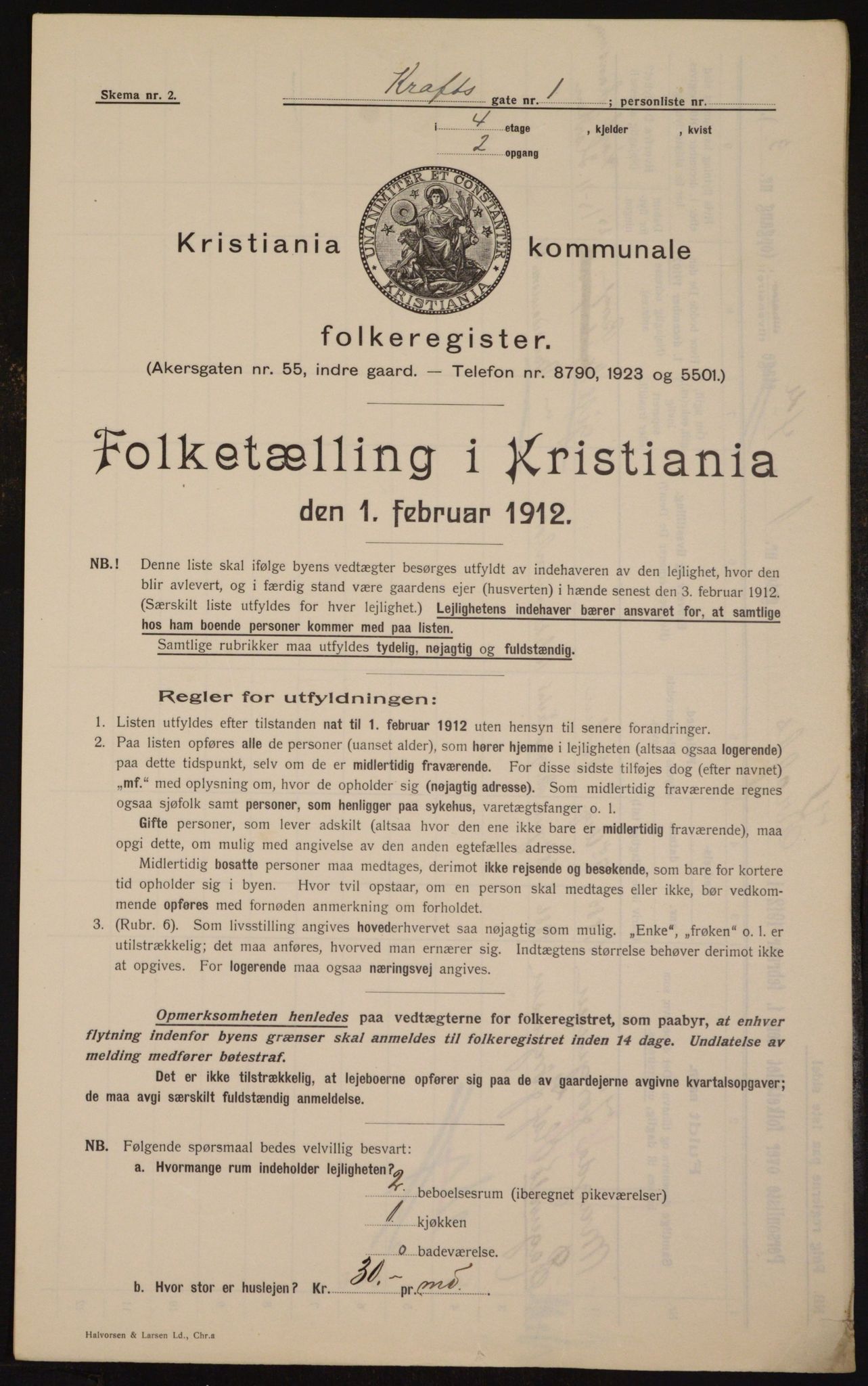 OBA, Municipal Census 1912 for Kristiania, 1912, p. 54168