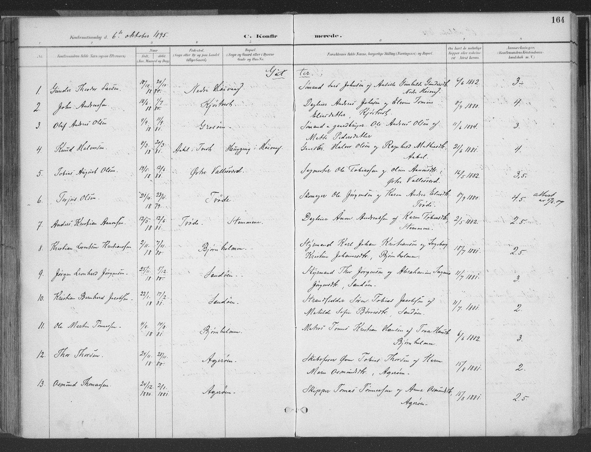 Høvåg sokneprestkontor, AV/SAK-1111-0025/F/Fa/L0006: Parish register (official) no. A 6, 1894-1923, p. 164