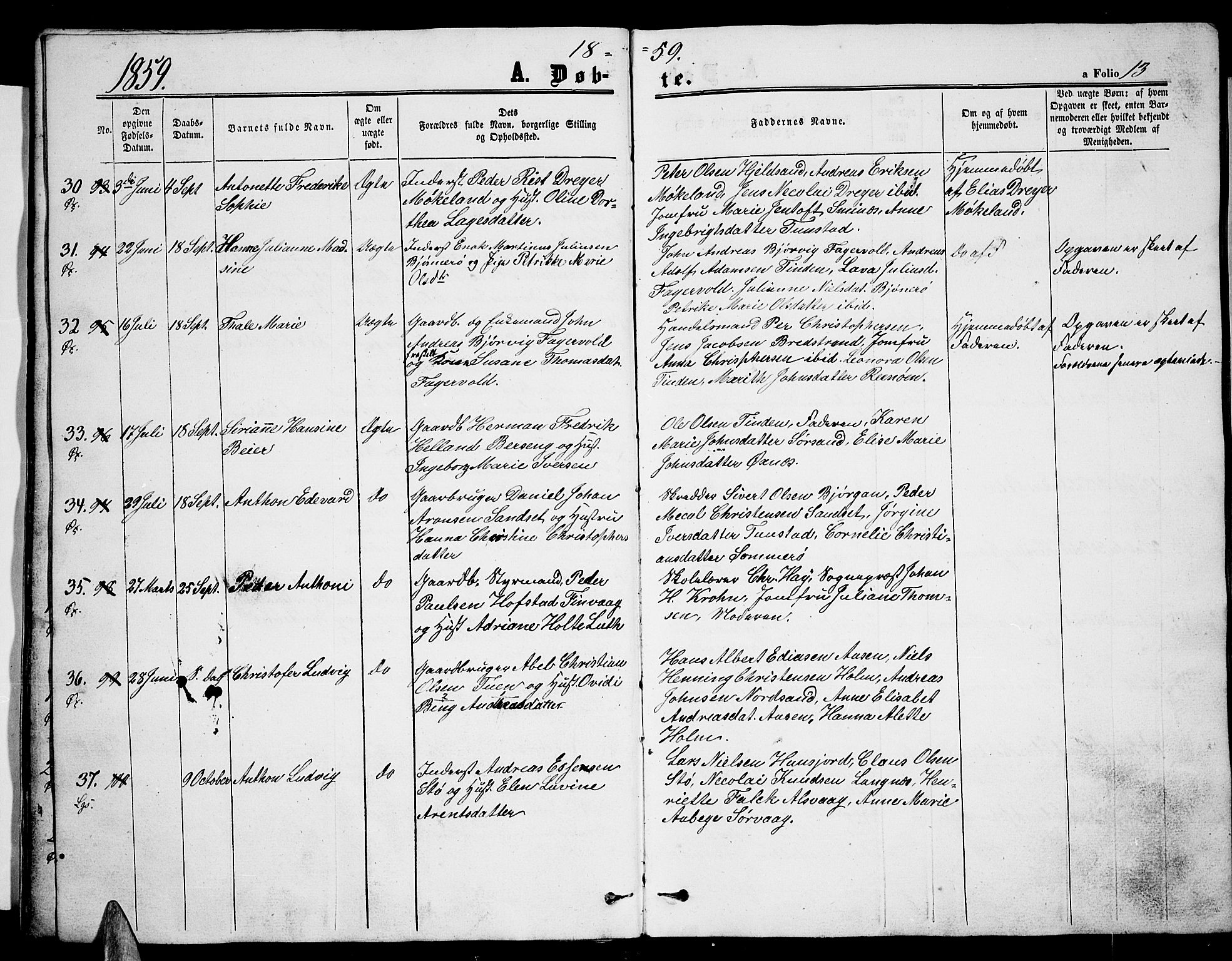 Ministerialprotokoller, klokkerbøker og fødselsregistre - Nordland, AV/SAT-A-1459/893/L1347: Parish register (copy) no. 893C02, 1858-1866, p. 13