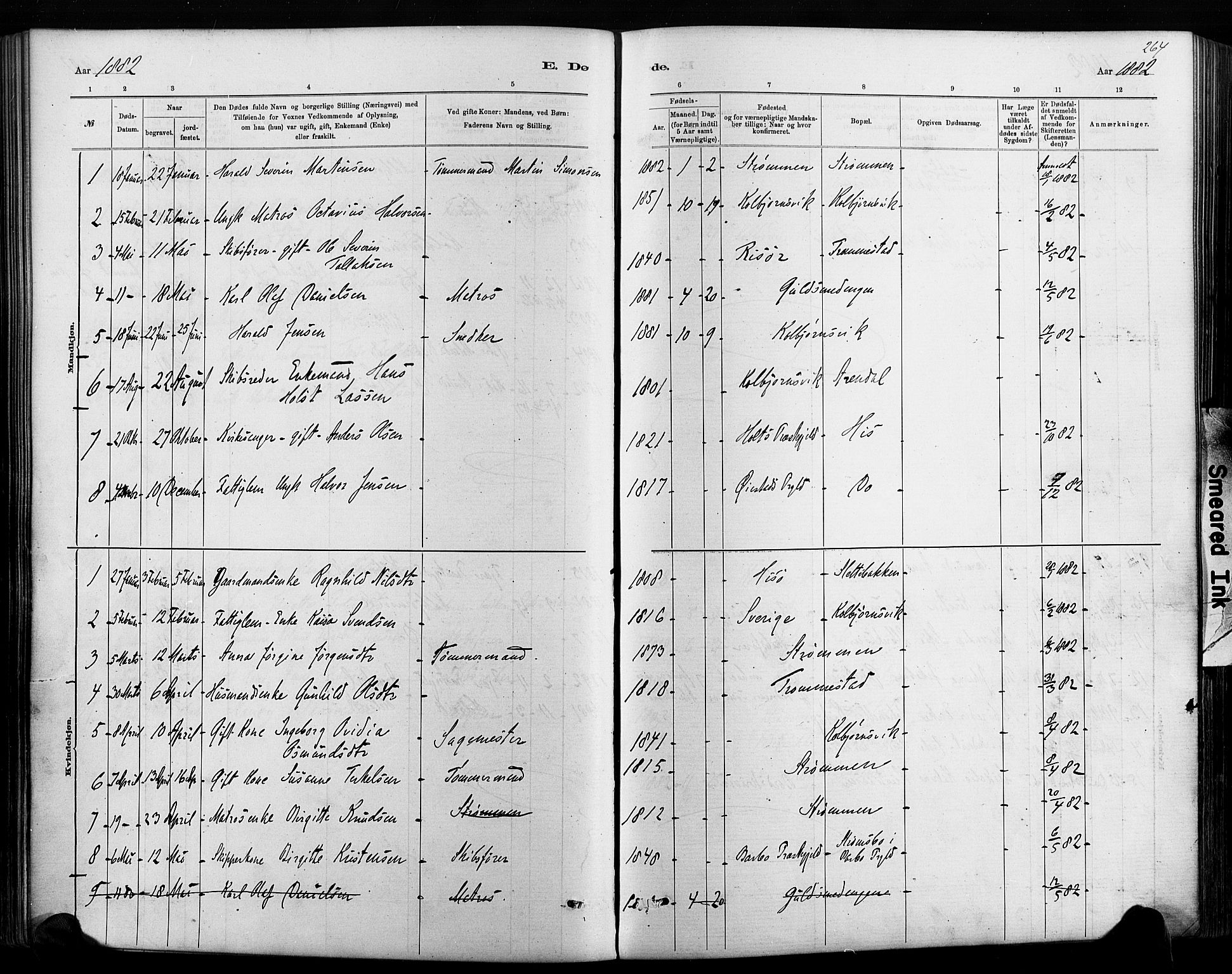 Hisøy sokneprestkontor, AV/SAK-1111-0020/F/Fa/L0003: Parish register (official) no. A 3, 1881-1894, p. 264