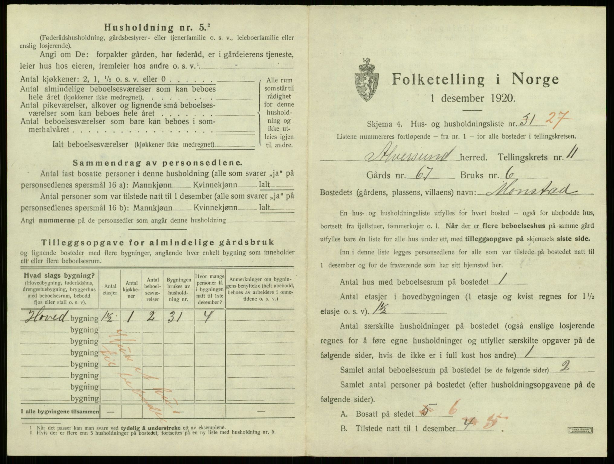 SAB, 1920 census for Alversund, 1920, p. 914