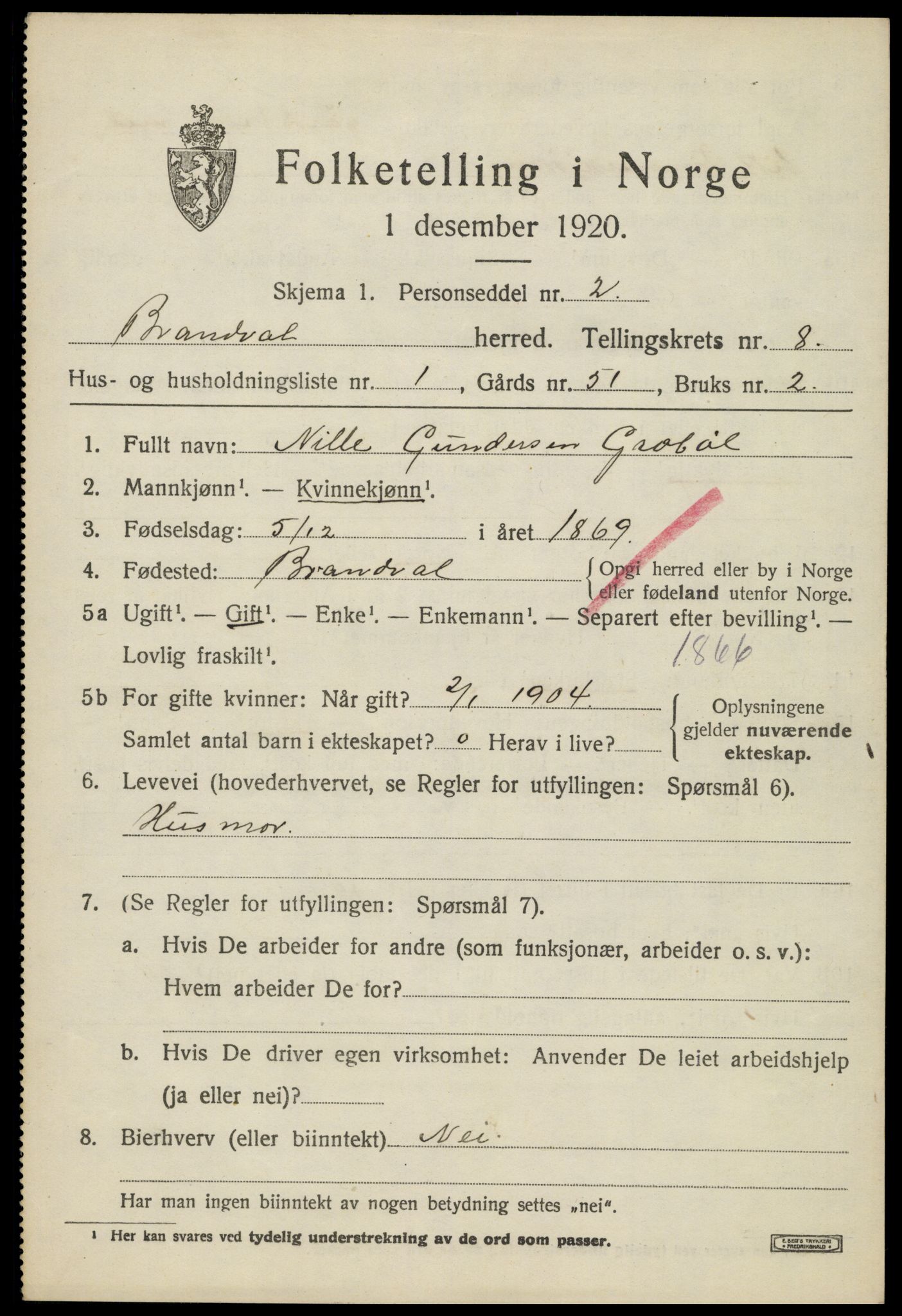 SAH, 1920 census for Brandval, 1920, p. 6636