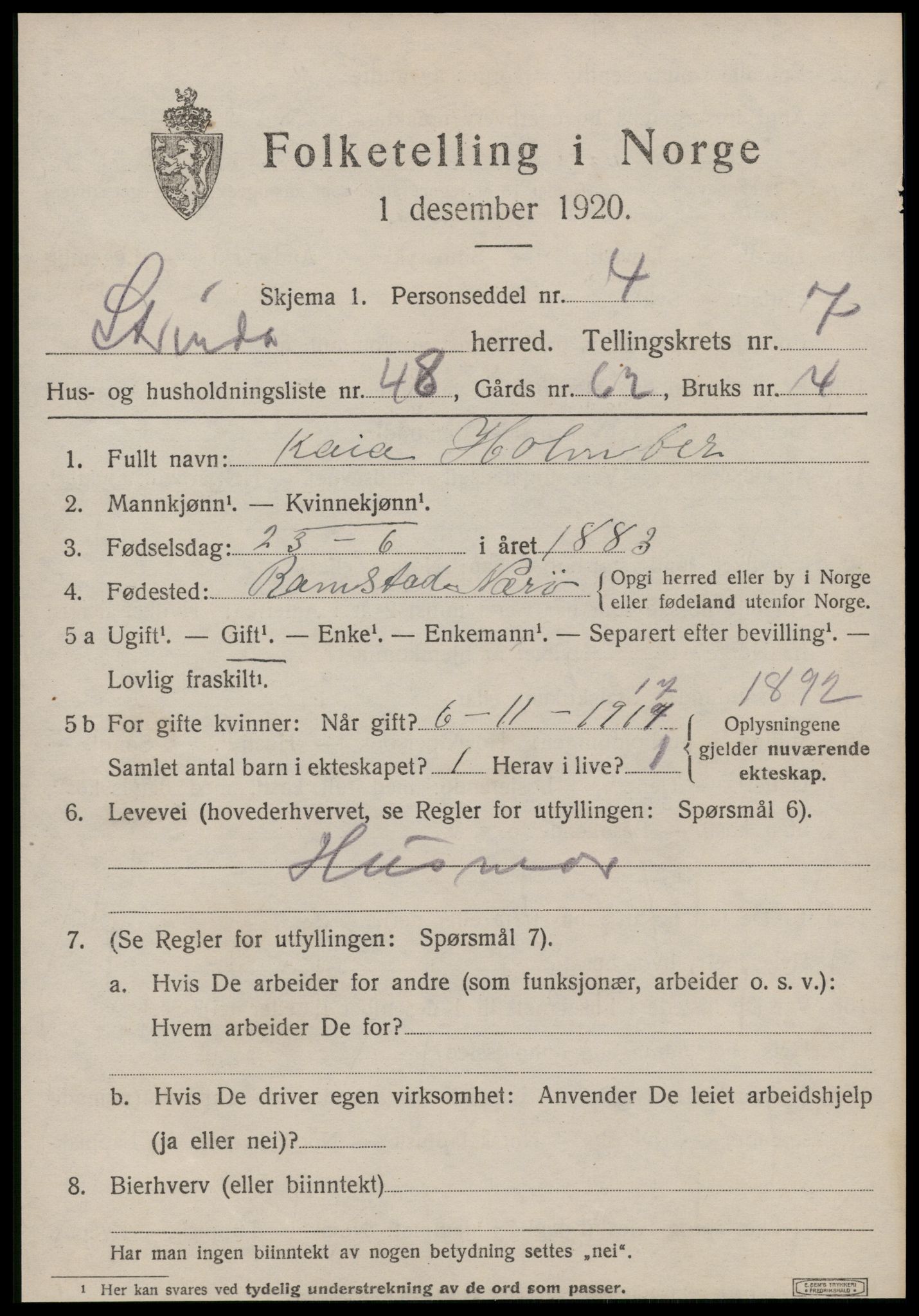 SAT, 1920 census for Strinda, 1920, p. 18712