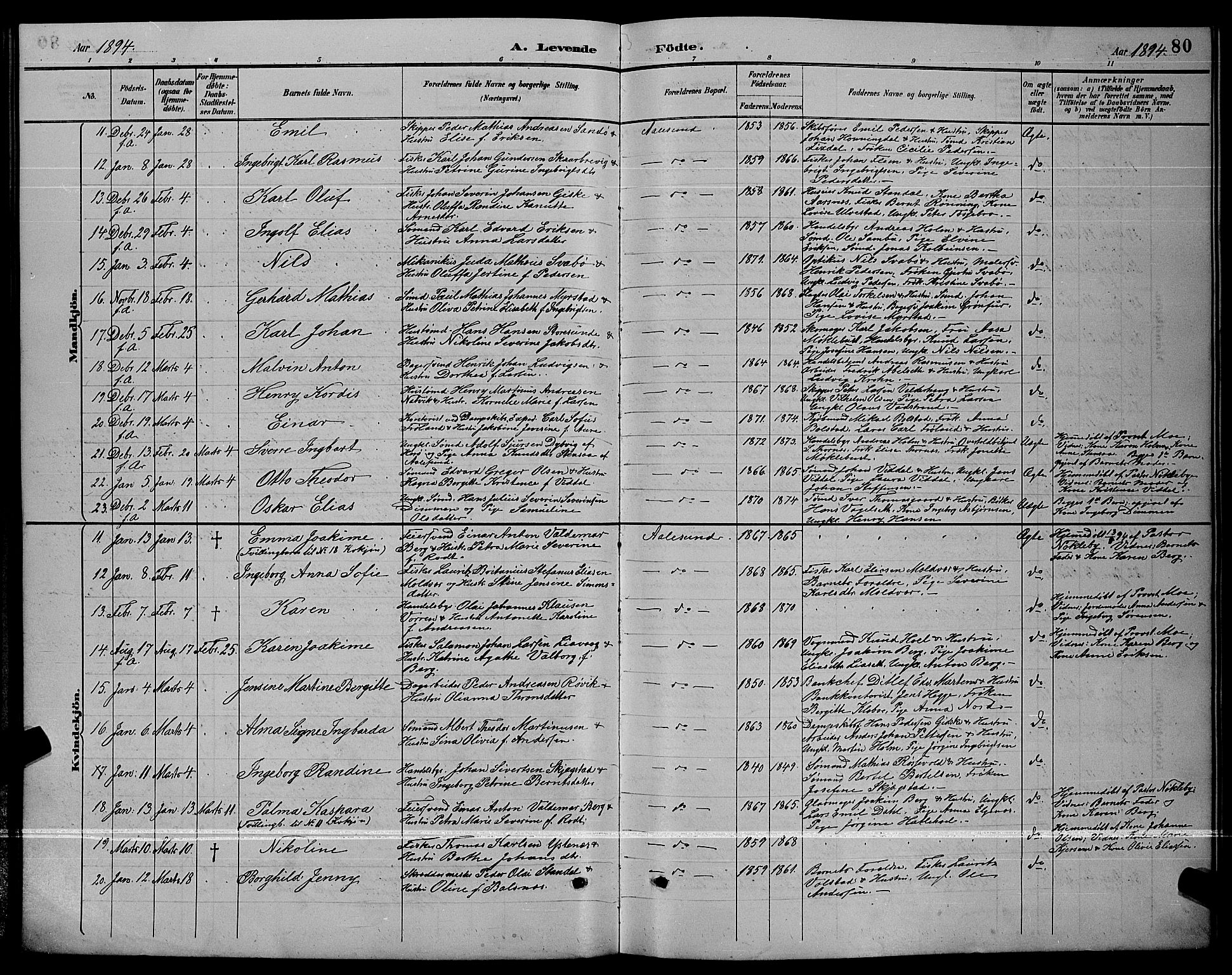 Ministerialprotokoller, klokkerbøker og fødselsregistre - Møre og Romsdal, AV/SAT-A-1454/529/L0467: Parish register (copy) no. 529C04, 1889-1897, p. 80