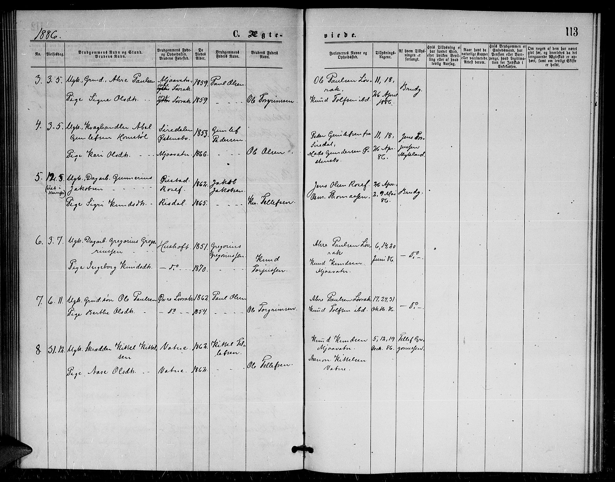 Herefoss sokneprestkontor, AV/SAK-1111-0019/F/Fa/Fac/L0001: Parish register (official) no. A 1, 1871-1886, p. 113