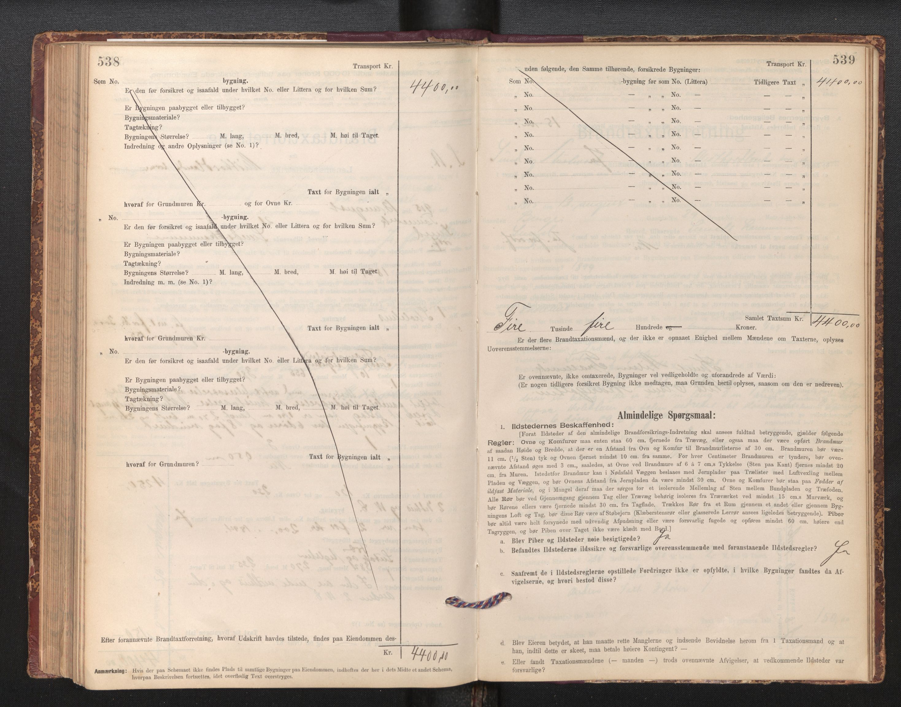 Lensmannen i Sund og Austevoll, AV/SAB-A-35201/0012/L0003: Branntakstprotokoll, skjematakst, 1894-1917, p. 538-539