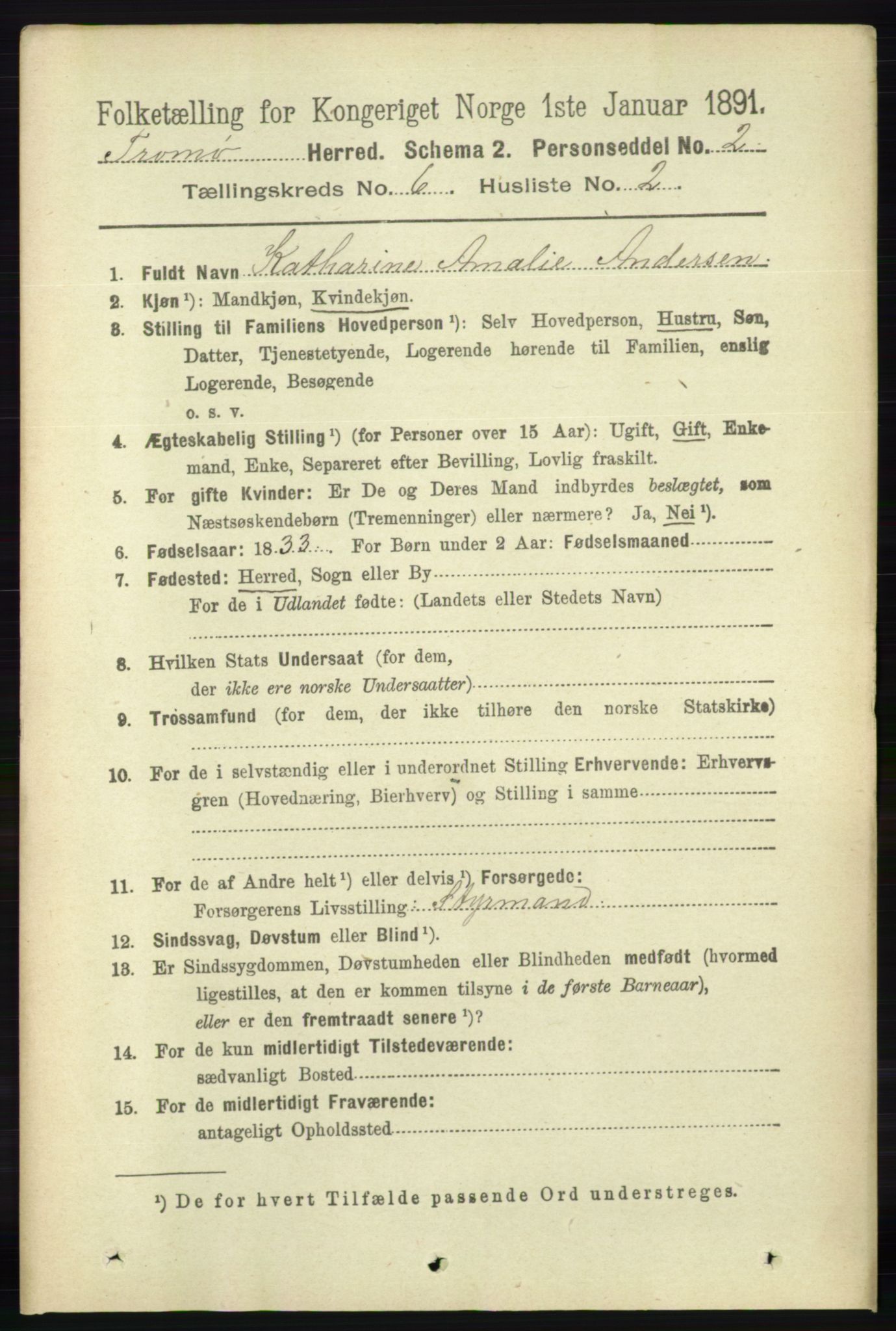 RA, 1891 census for 0921 Tromøy, 1891, p. 2871