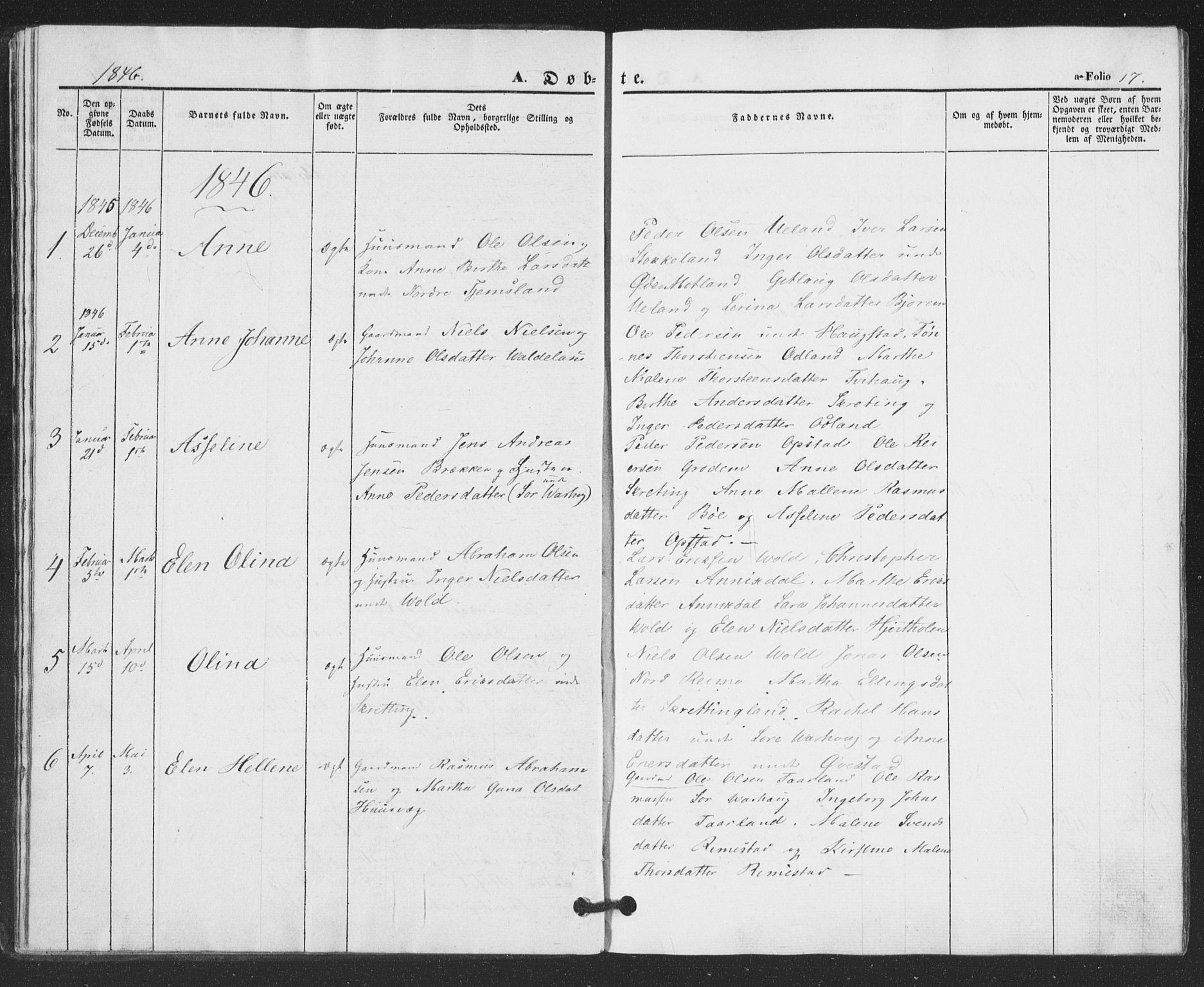 Hå sokneprestkontor, AV/SAST-A-101801/001/30BA/L0007: Parish register (official) no. A 6, 1842-1855, p. 17