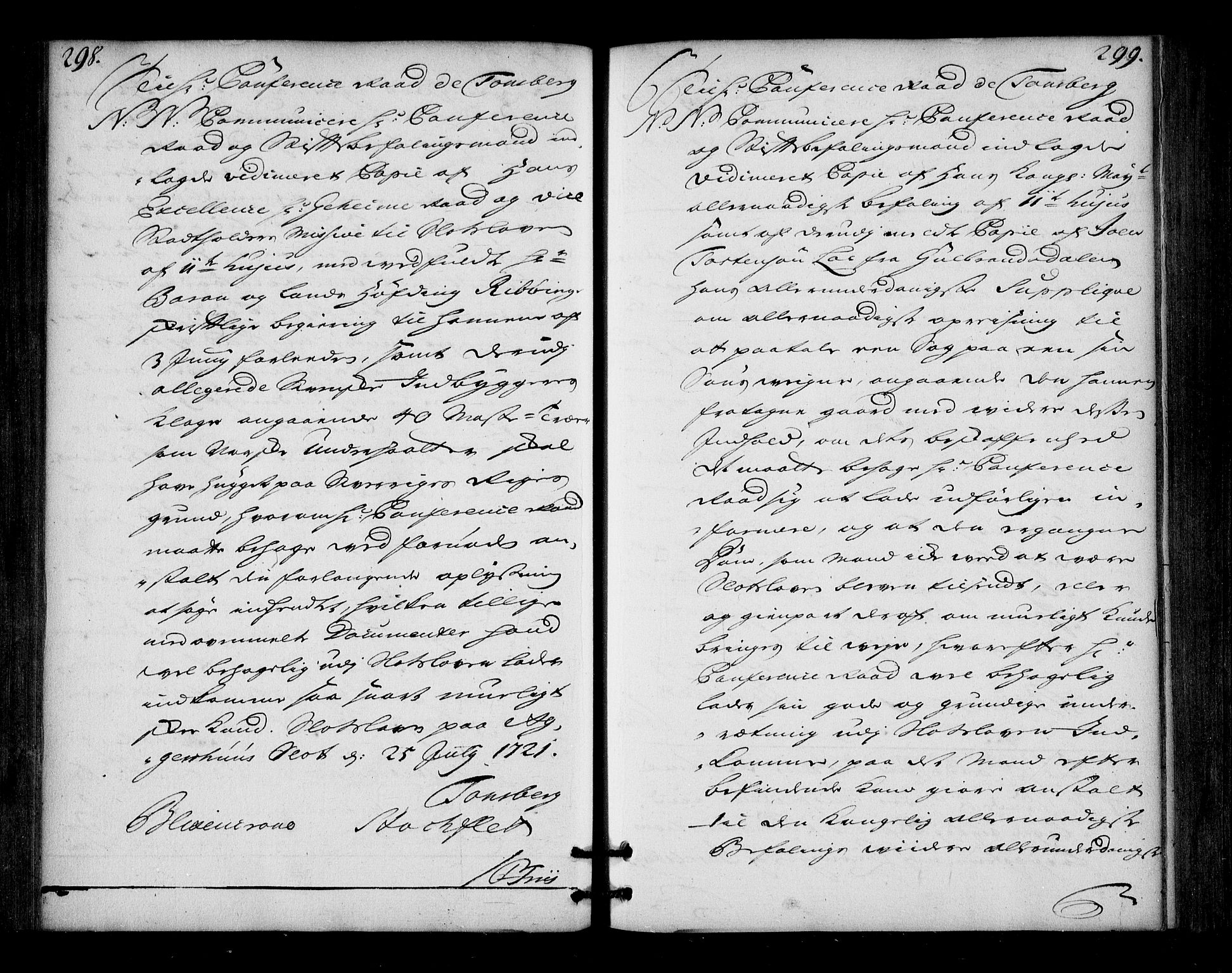 Stattholderembetet 1572-1771, AV/RA-EA-2870/Bd/L0013: Ordreprotokoll, 1720-1722, p. 298-299
