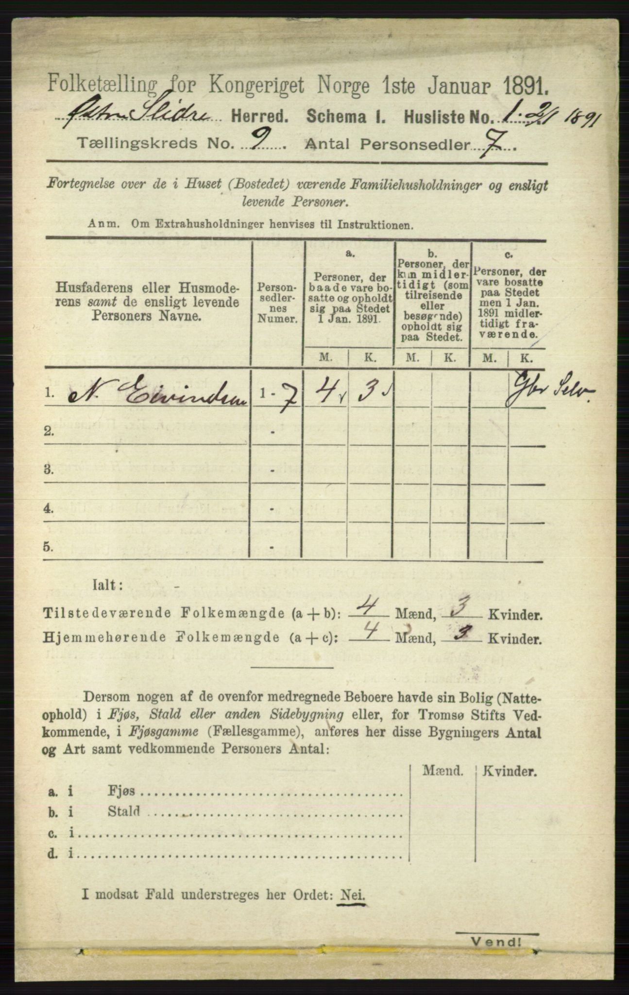 RA, 1891 census for 0544 Øystre Slidre, 1891, p. 3016