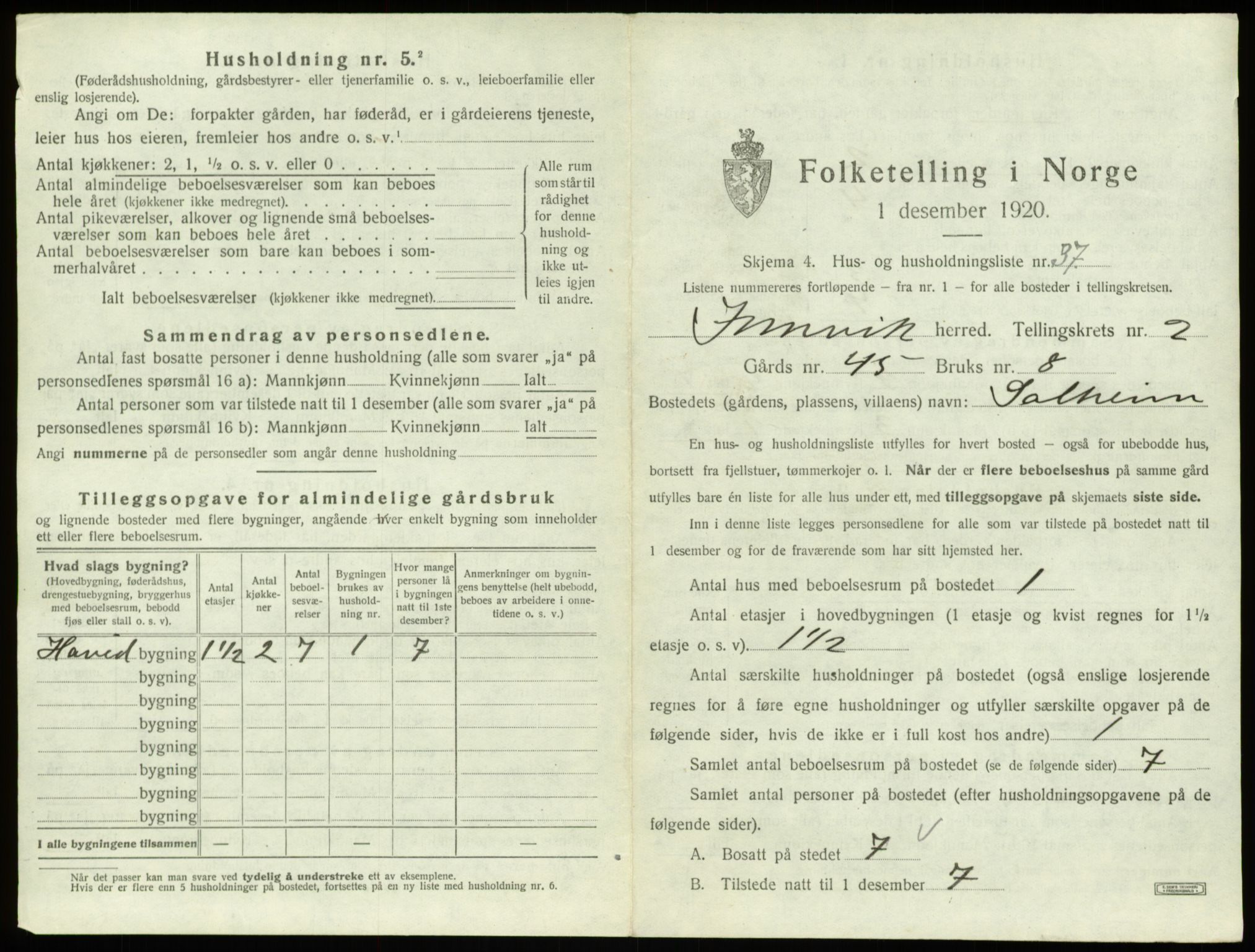 SAB, 1920 census for Innvik, 1920, p. 148