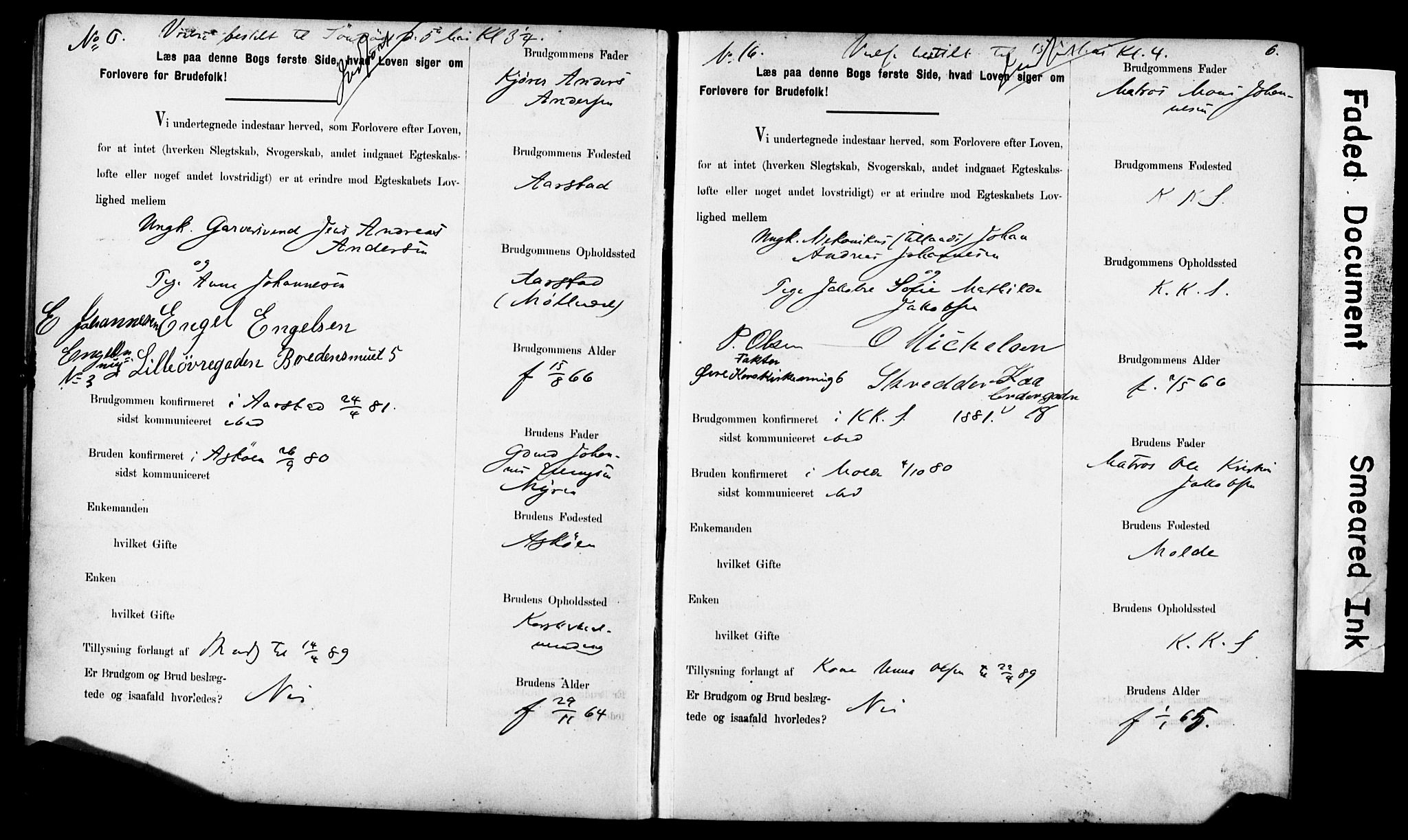 Korskirken sokneprestembete, AV/SAB-A-76101: Best man's statements no. II.5.6, 1889-1898, p. 6