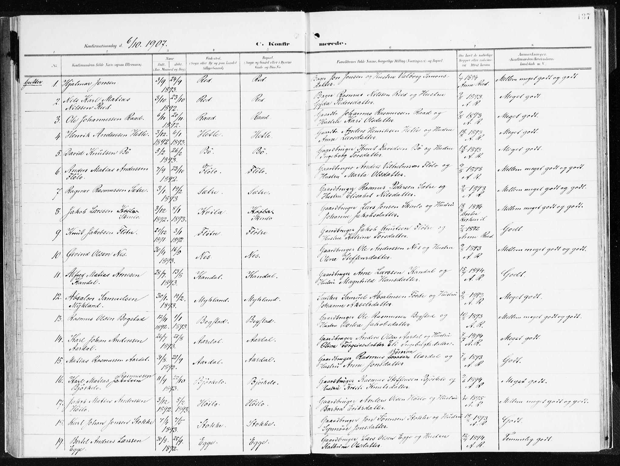 Gloppen sokneprestembete, AV/SAB-A-80101/H/Haa/Haac/L0003: Parish register (official) no. C 3, 1904-1921, p. 137