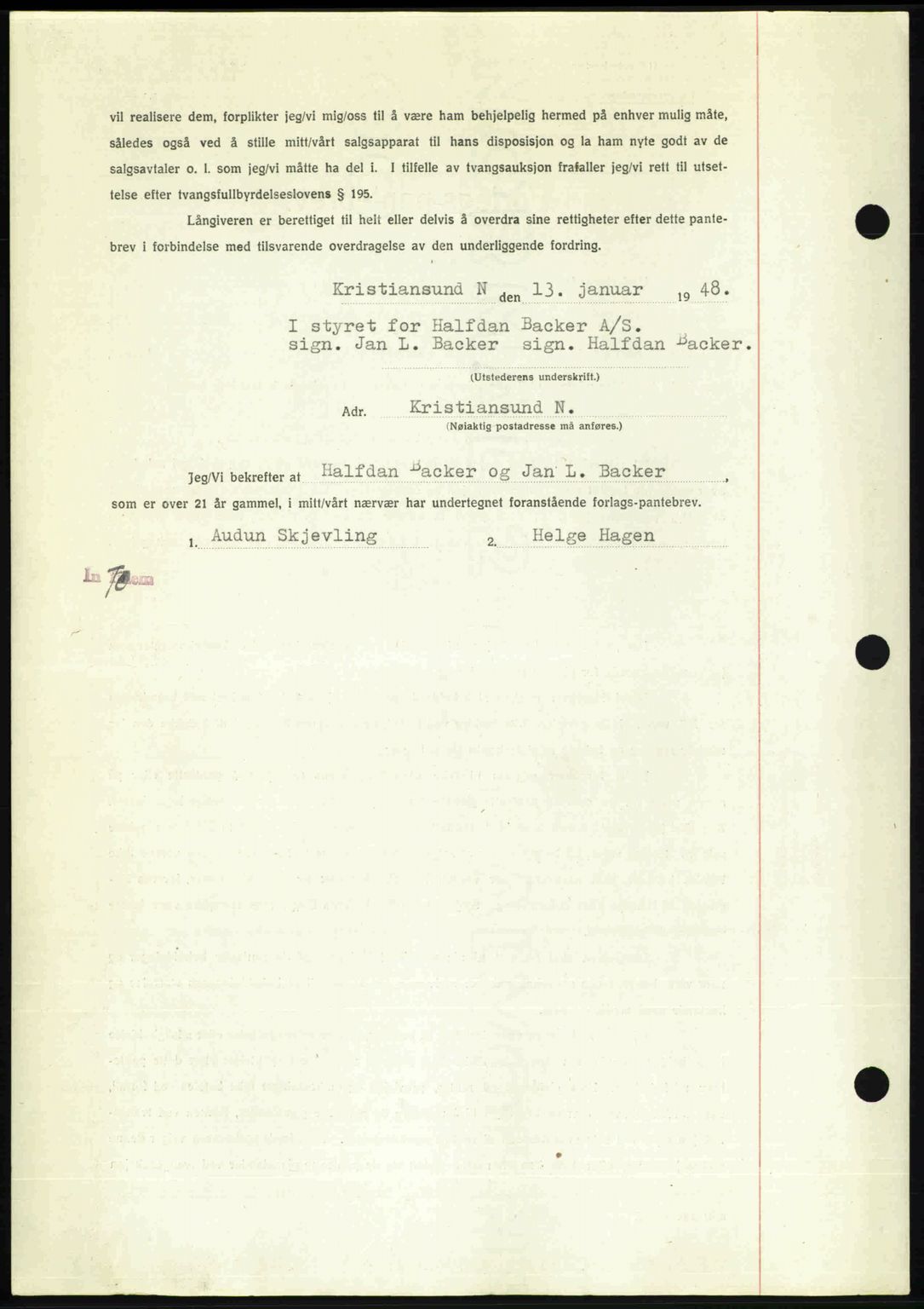 Kristiansund byfogd, AV/SAT-A-4587/A/27: Mortgage book no. 44, 1947-1948, Diary no: : 54/1948
