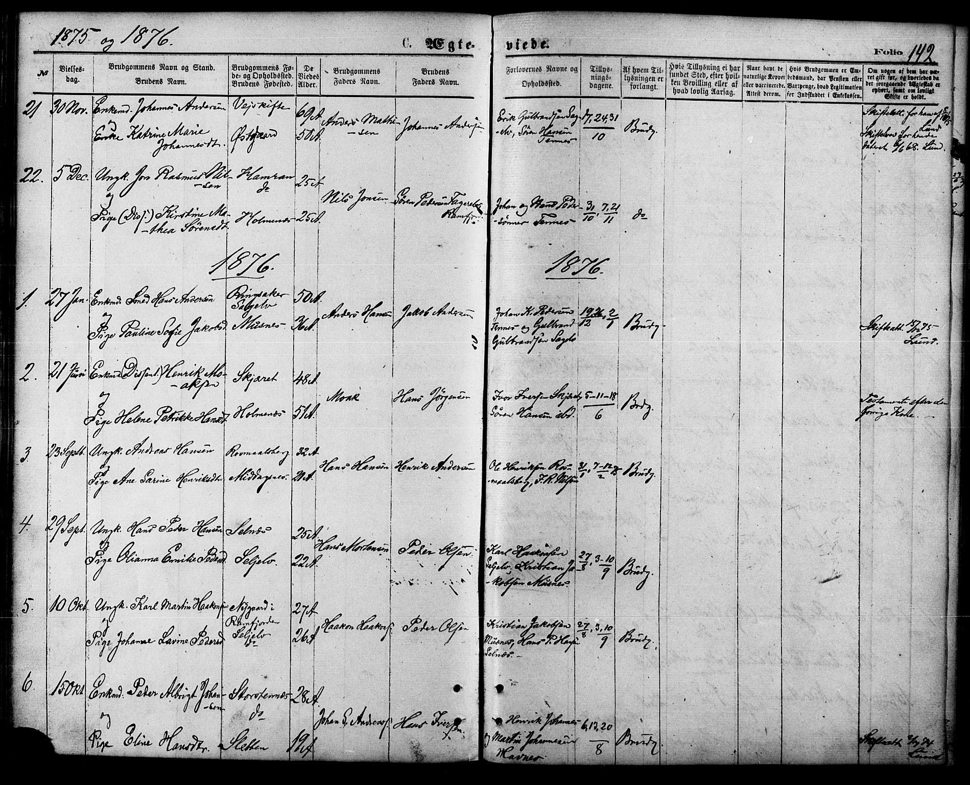 Balsfjord sokneprestembete, SATØ/S-1303/G/Ga/L0004kirke: Parish register (official) no. 4, 1871-1883, p. 142