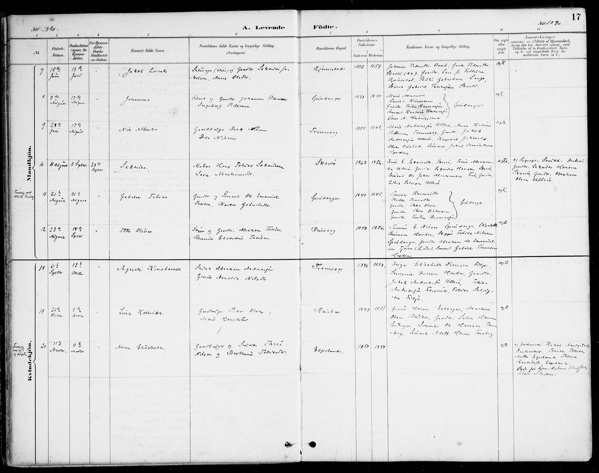 Herad sokneprestkontor, SAK/1111-0018/F/Fa/Fab/L0005: Parish register (official) no. A 5, 1886-1913, p. 17
