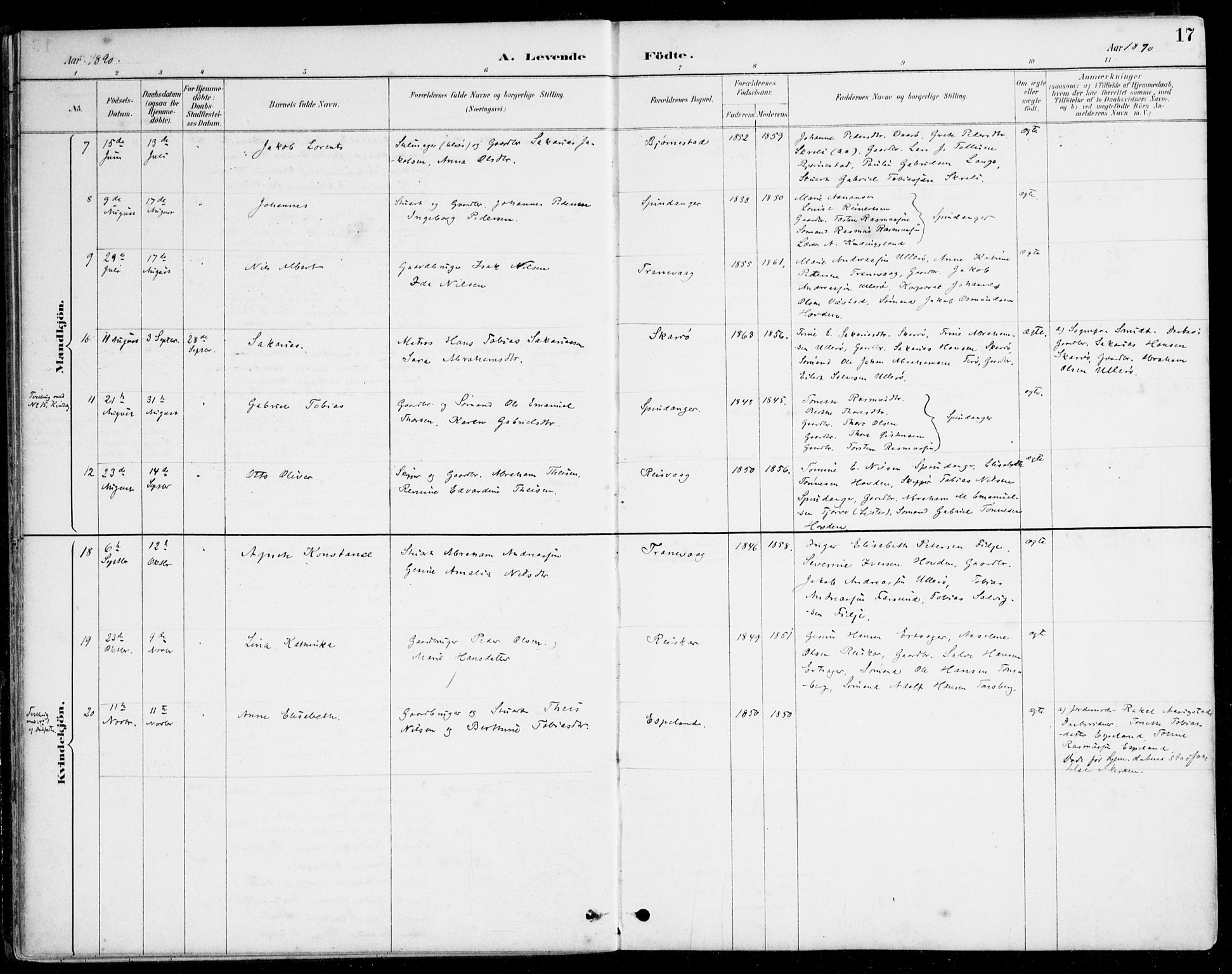 Herad sokneprestkontor, AV/SAK-1111-0018/F/Fa/Fab/L0005: Parish register (official) no. A 5, 1886-1913, p. 17