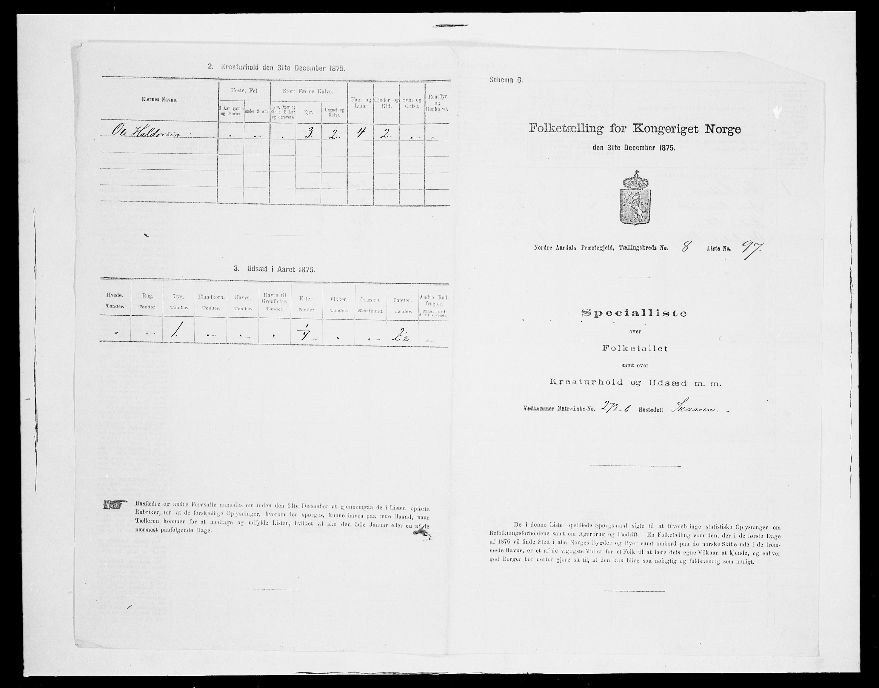 SAH, 1875 census for 0542P Nord-Aurdal, 1875, p. 1473