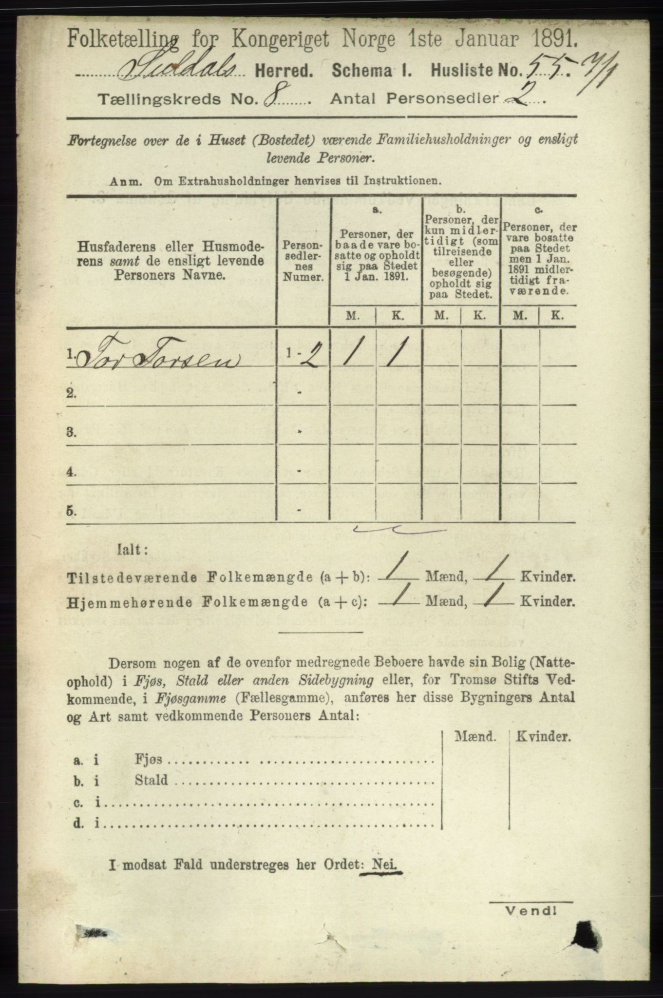 RA, 1891 census for 1134 Suldal, 1891, p. 2293