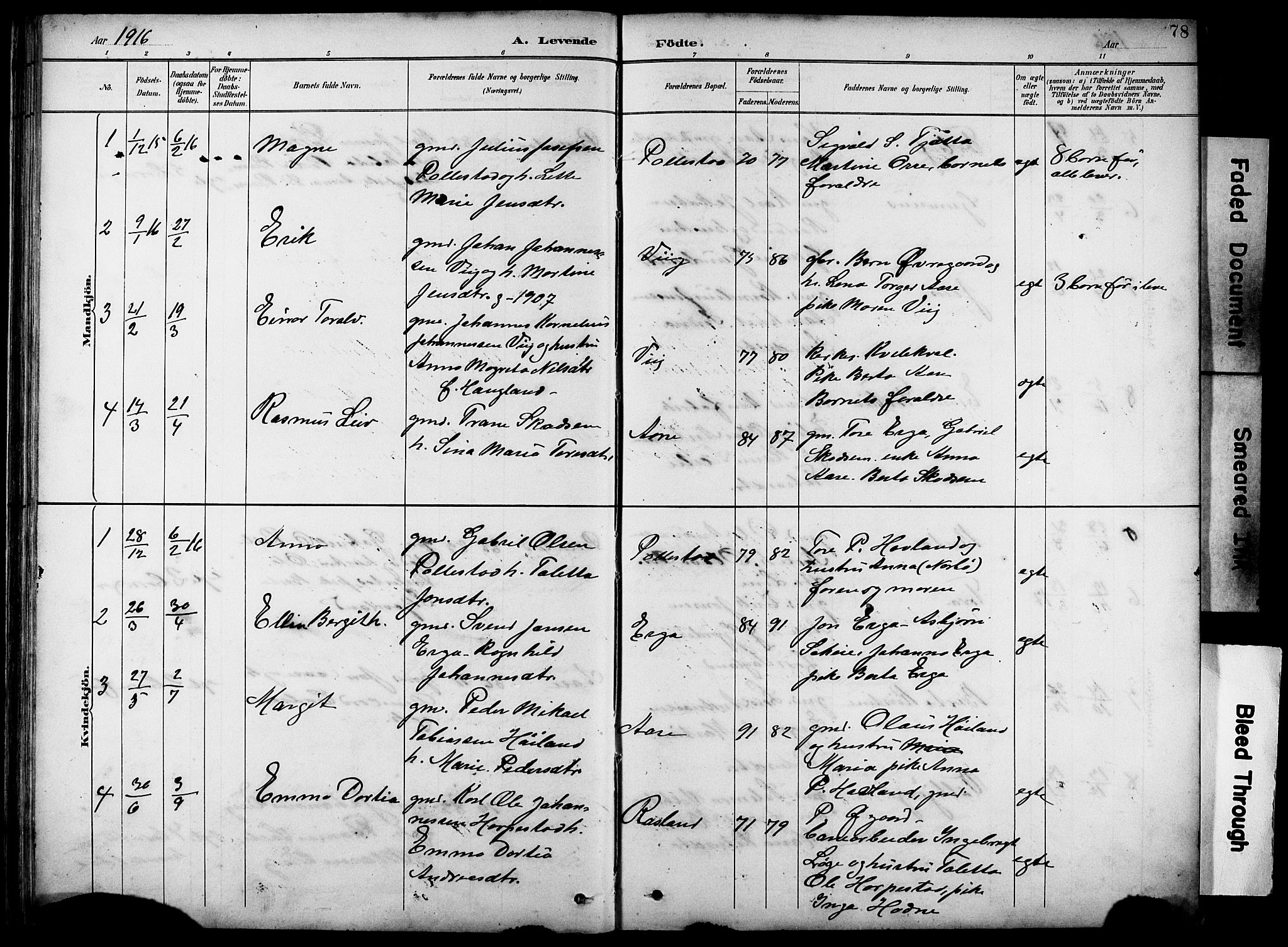 Klepp sokneprestkontor, SAST/A-101803/001/3/30BB/L0005: Parish register (copy) no. B 5, 1889-1918, p. 78