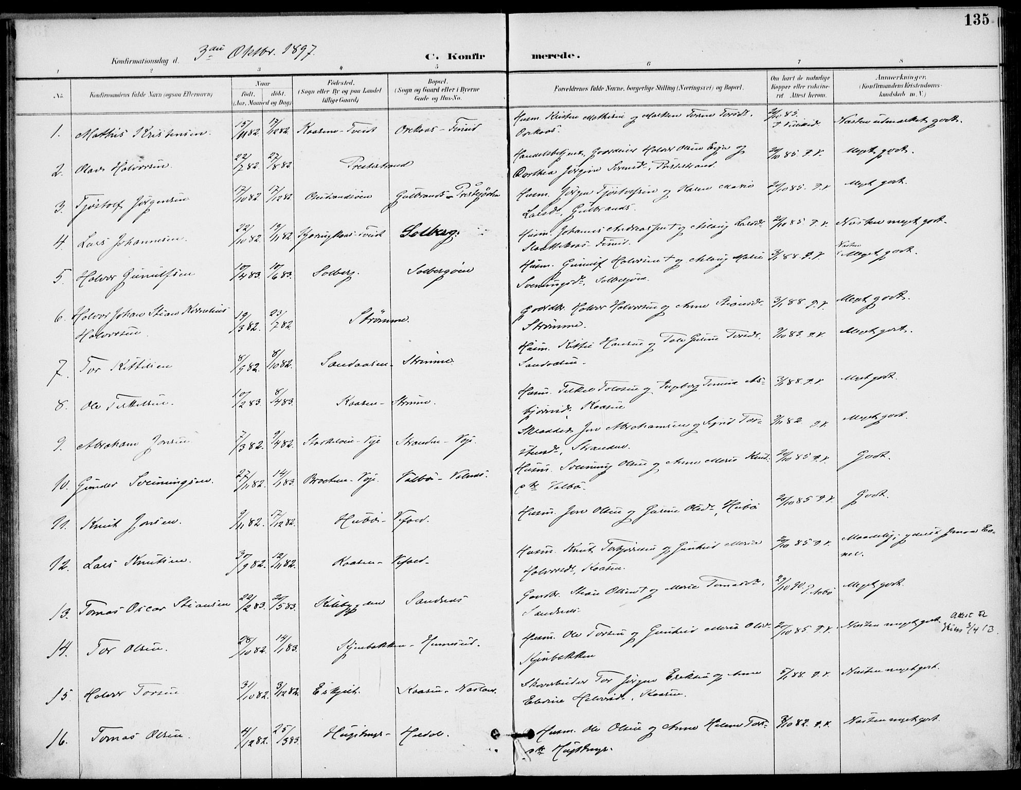 Drangedal kirkebøker, SAKO/A-258/F/Fa/L0012: Parish register (official) no. 12, 1895-1905, p. 135