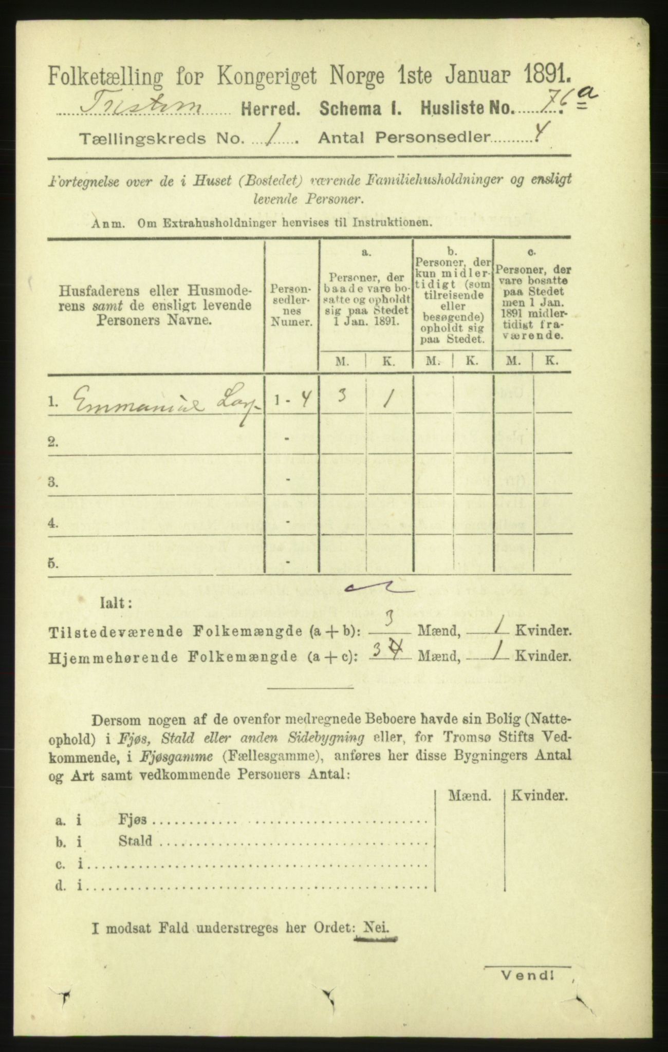 RA, 1891 census for 1572 Tustna, 1891, p. 96