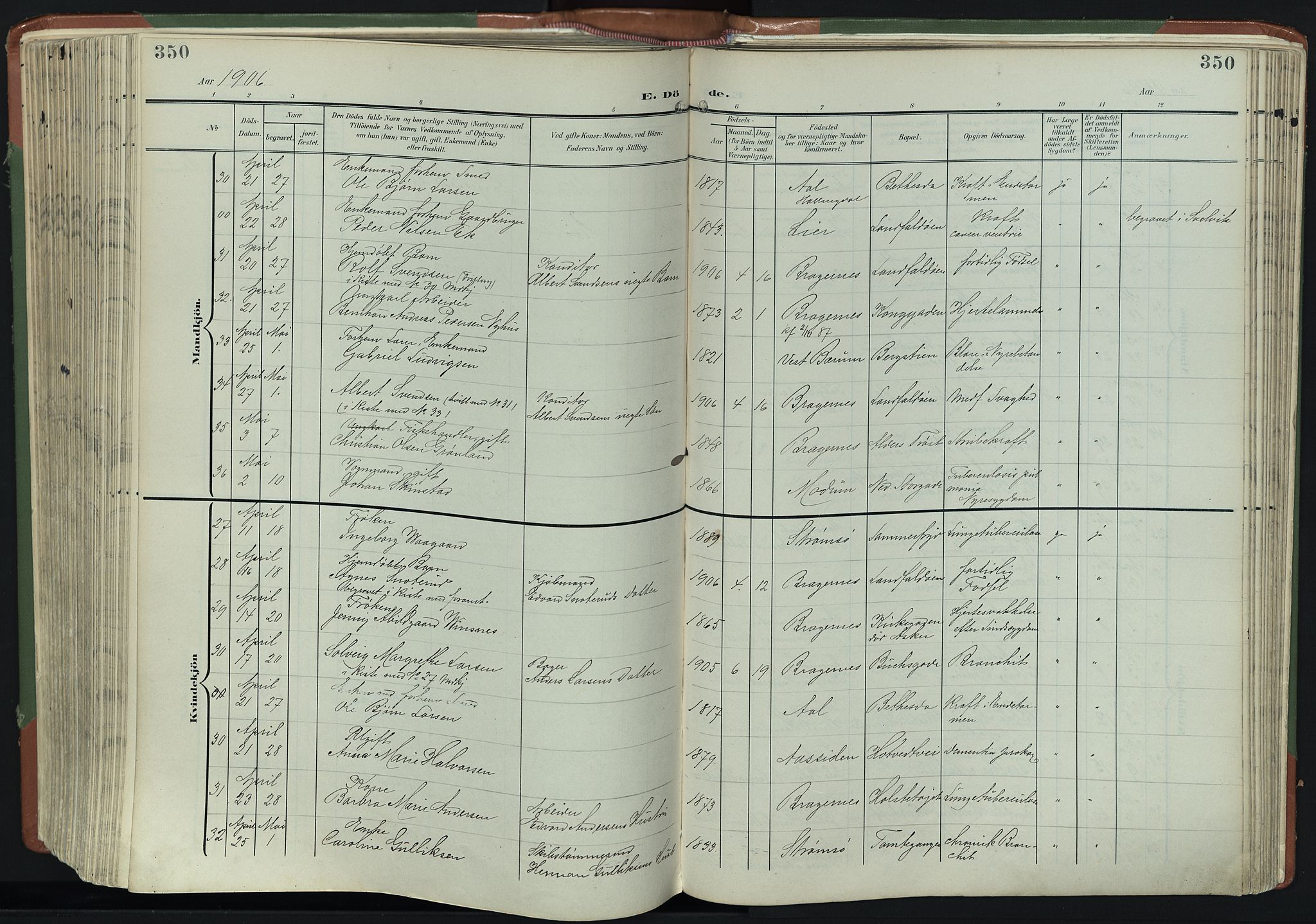 Bragernes kirkebøker, AV/SAKO-A-6/F/Fb/L0009: Parish register (official) no. II 9, 1902-1911, p. 350