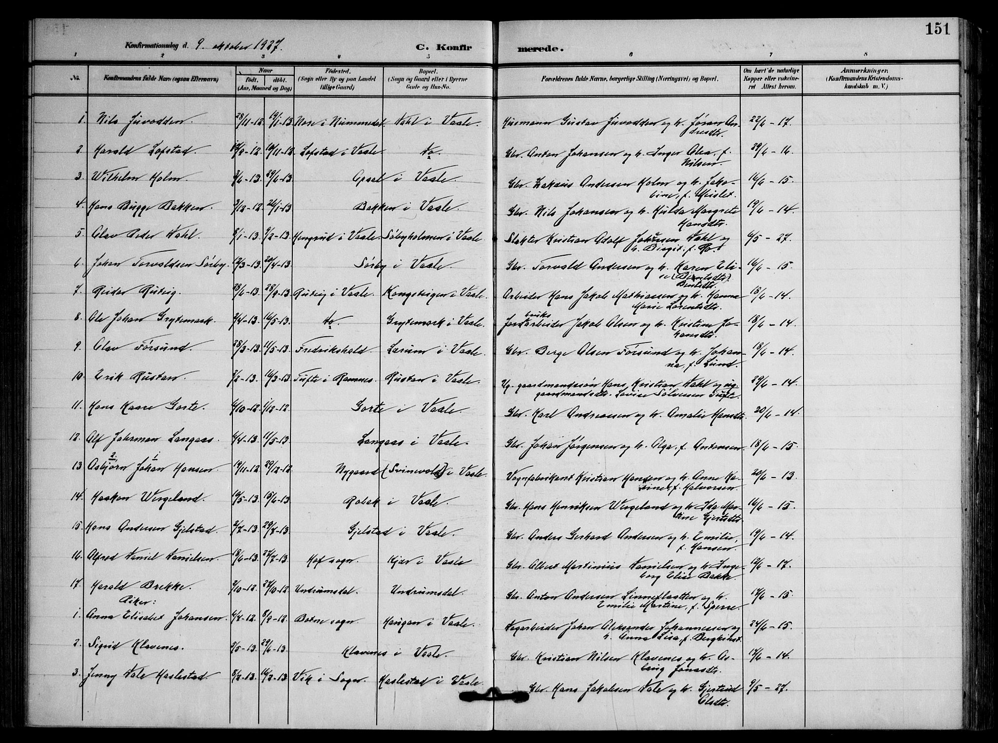 Våle kirkebøker, AV/SAKO-A-334/F/Fa/L0012: Parish register (official) no. I 12, 1907-1934, p. 151