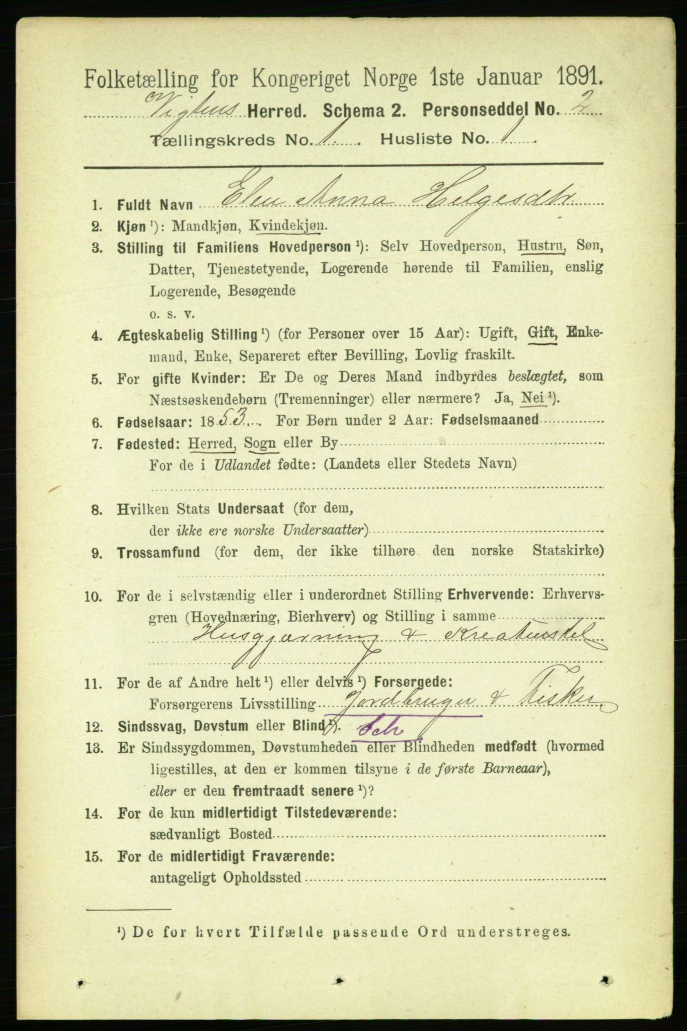 RA, 1891 census for 1750 Vikna, 1891, p. 127