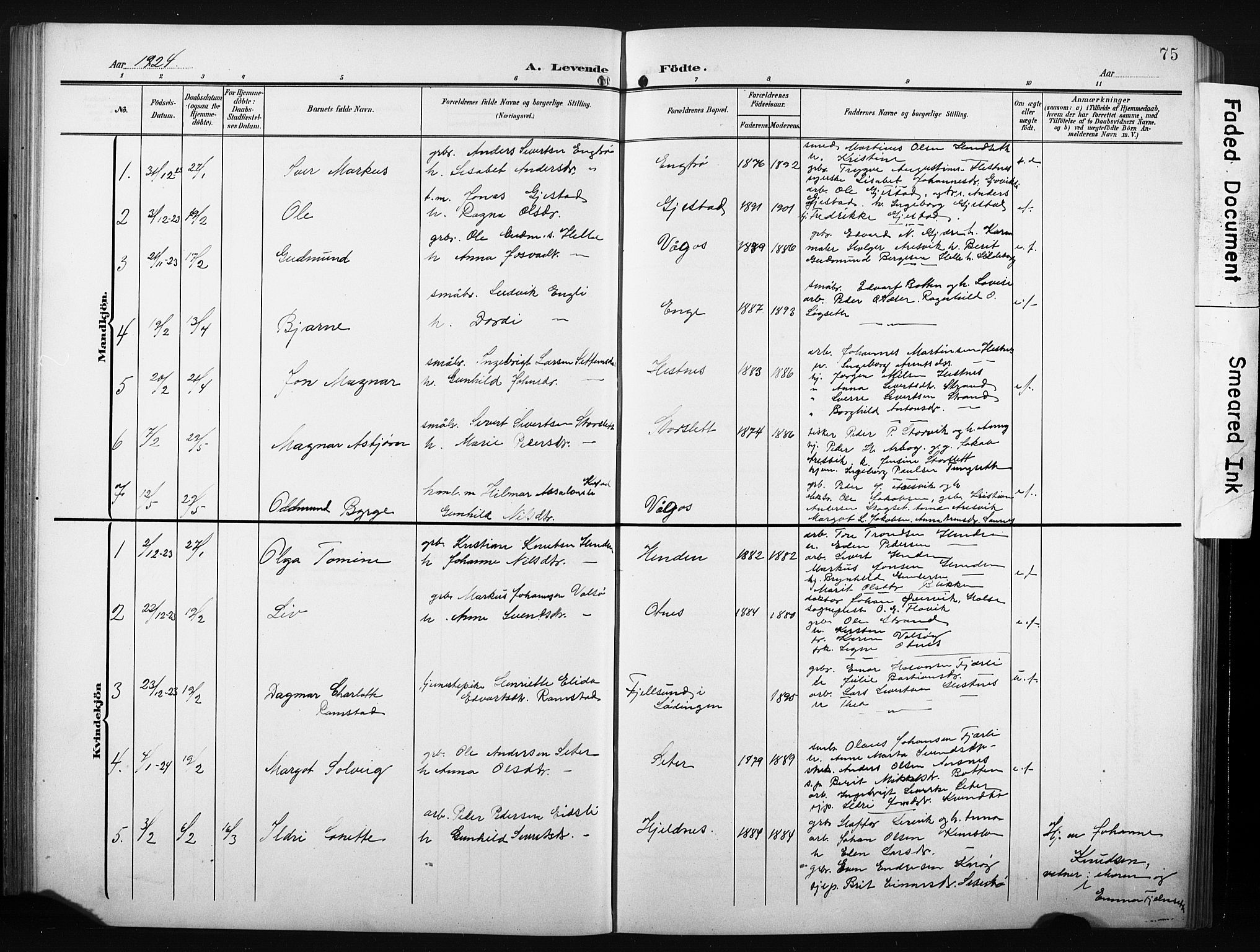 Ministerialprotokoller, klokkerbøker og fødselsregistre - Møre og Romsdal, AV/SAT-A-1454/580/L0927: Parish register (copy) no. 580C02, 1904-1932, p. 75