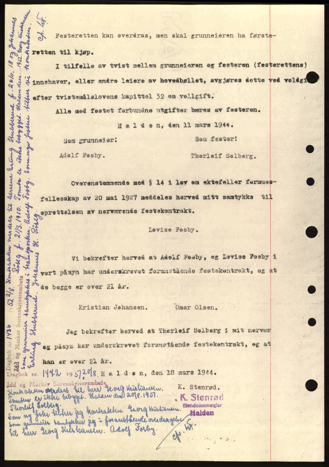 Idd og Marker sorenskriveri, AV/SAO-A-10283/G/Gb/Gbb/L0006: Mortgage book no. A6, 1943-1944, Diary no: : 399/1944