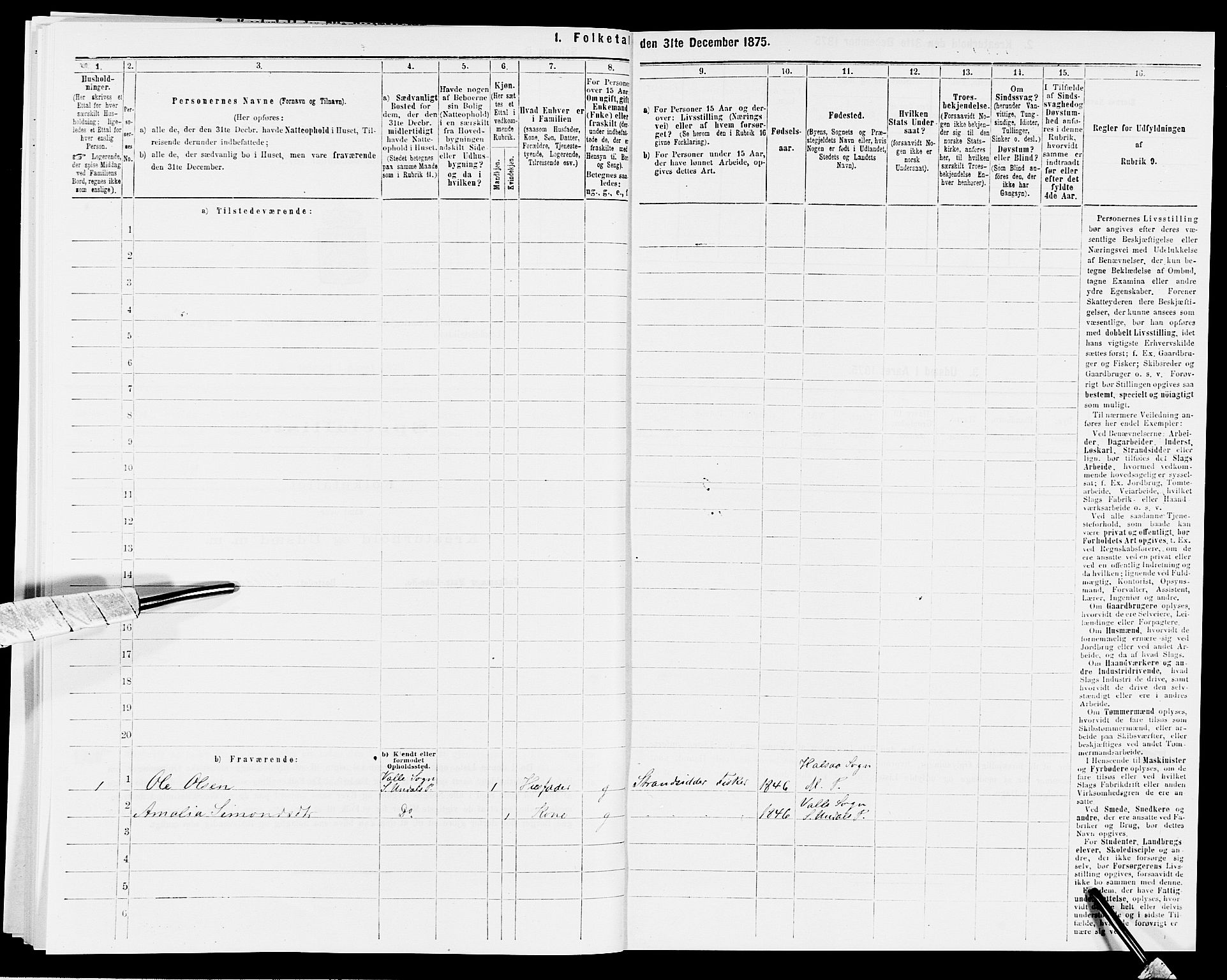 SAK, 1875 census for 1019L Mandal/Halse og Harkmark, 1875, p. 1011