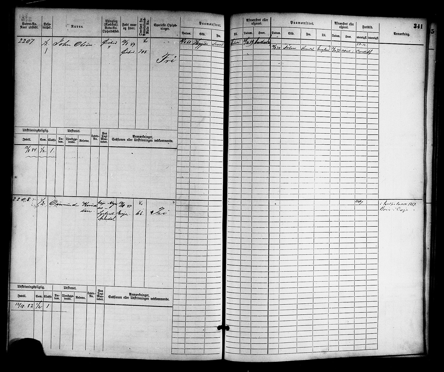 Arendal mønstringskrets, SAK/2031-0012/F/Fb/L0012: Hovedrulle nr 1529-2290, S-10, 1868-1885, p. 351