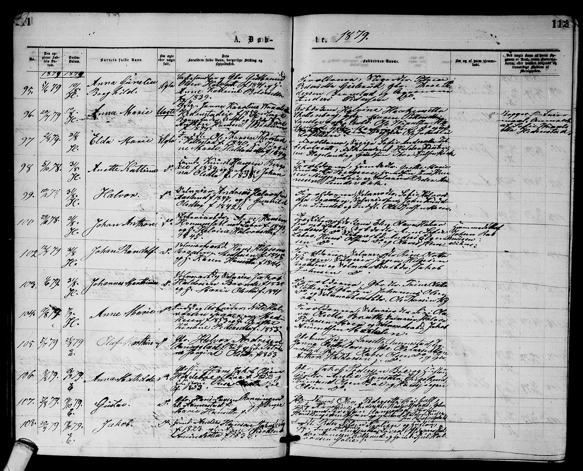 Sandsvær kirkebøker, AV/SAKO-A-244/G/Gb/L0001: Parish register (copy) no. II 1, 1874-1885, p. 111-112