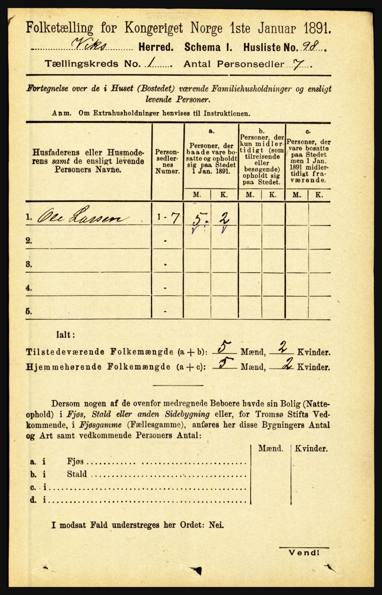 RA, 1891 census for 1417 Vik, 1891, p. 127