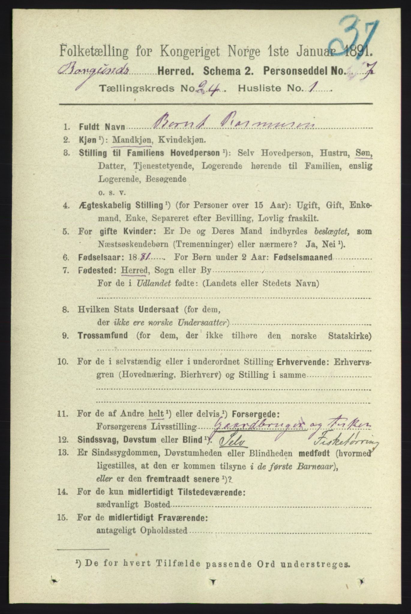 RA, 1891 census for 1531 Borgund, 1891, p. 7108