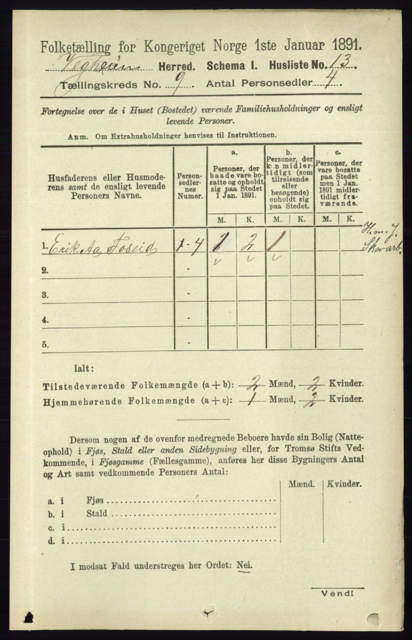 RA, 1891 census for 0912 Vegårshei, 1891, p. 1724