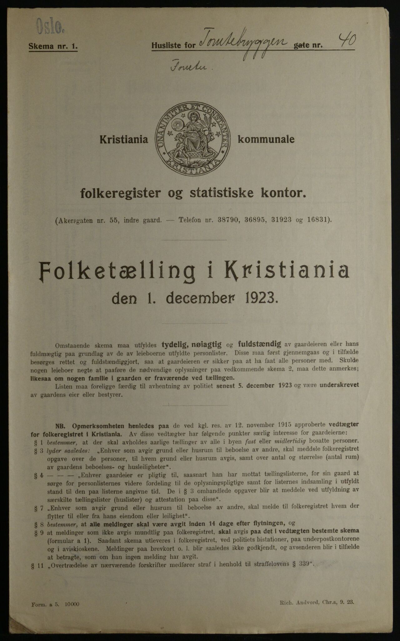 OBA, Municipal Census 1923 for Kristiania, 1923, p. 125222