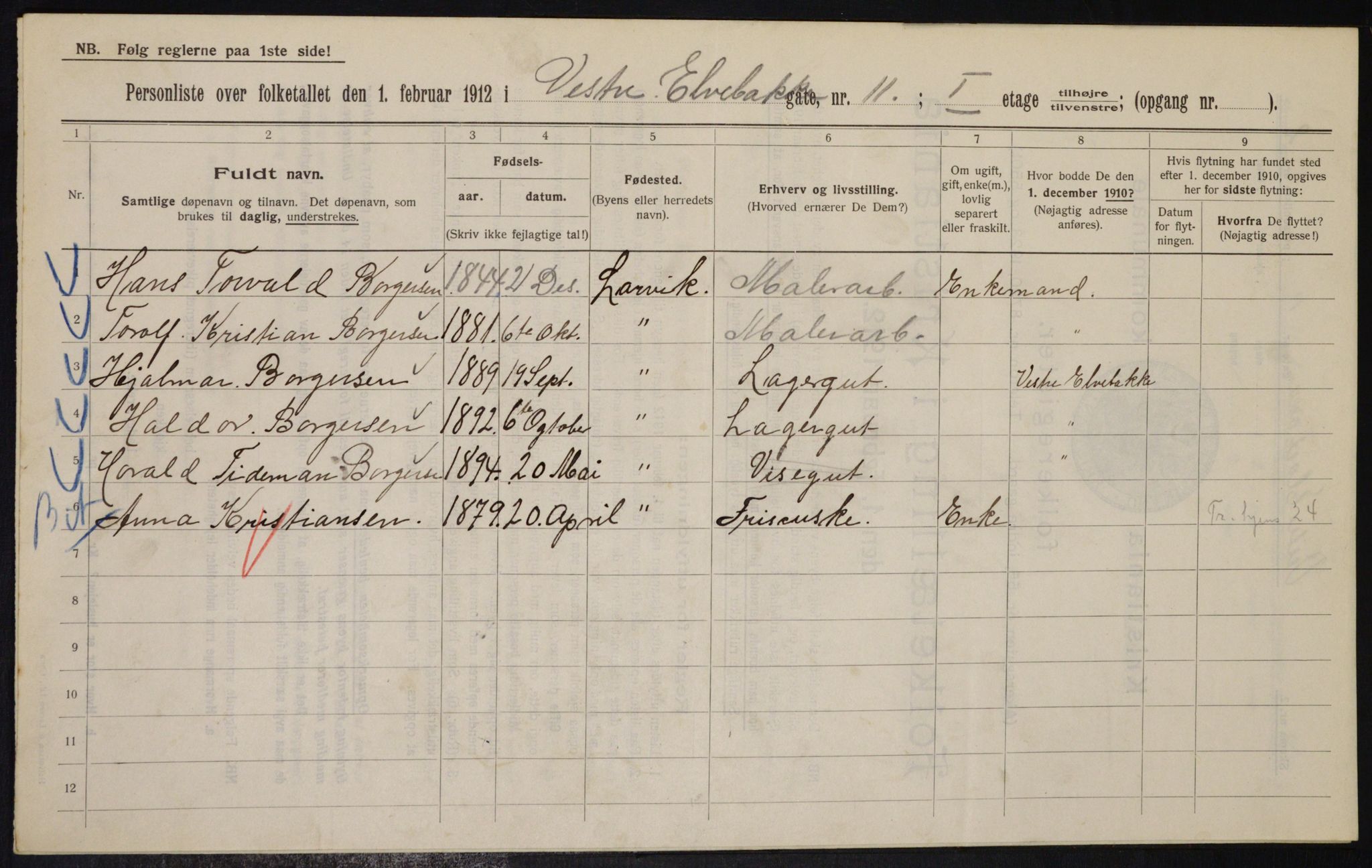 OBA, Municipal Census 1912 for Kristiania, 1912, p. 122441