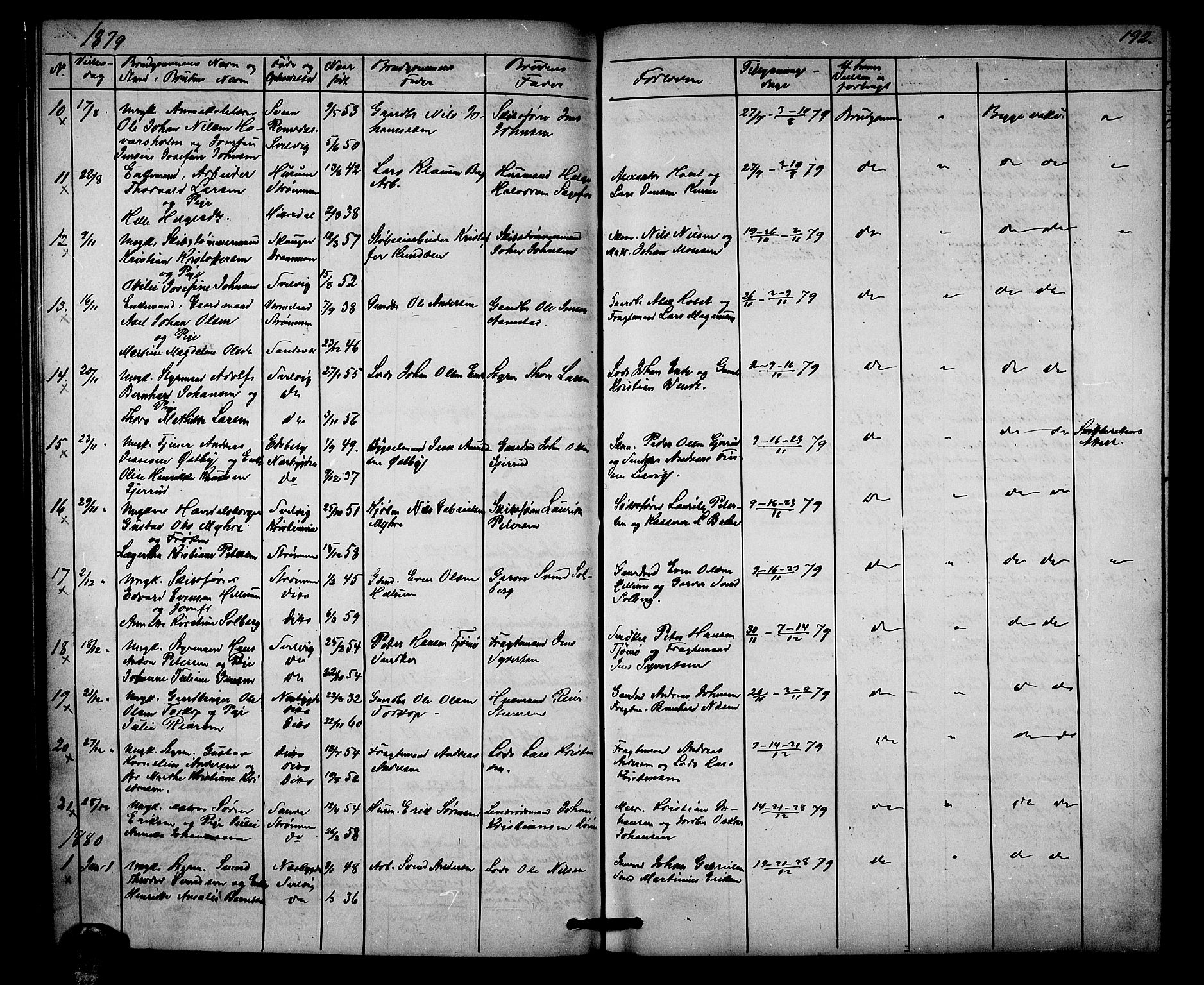 Strømm kirkebøker, AV/SAKO-A-322/G/Ga/L0001: Parish register (copy) no. I 1, 1861-1885, p. 192