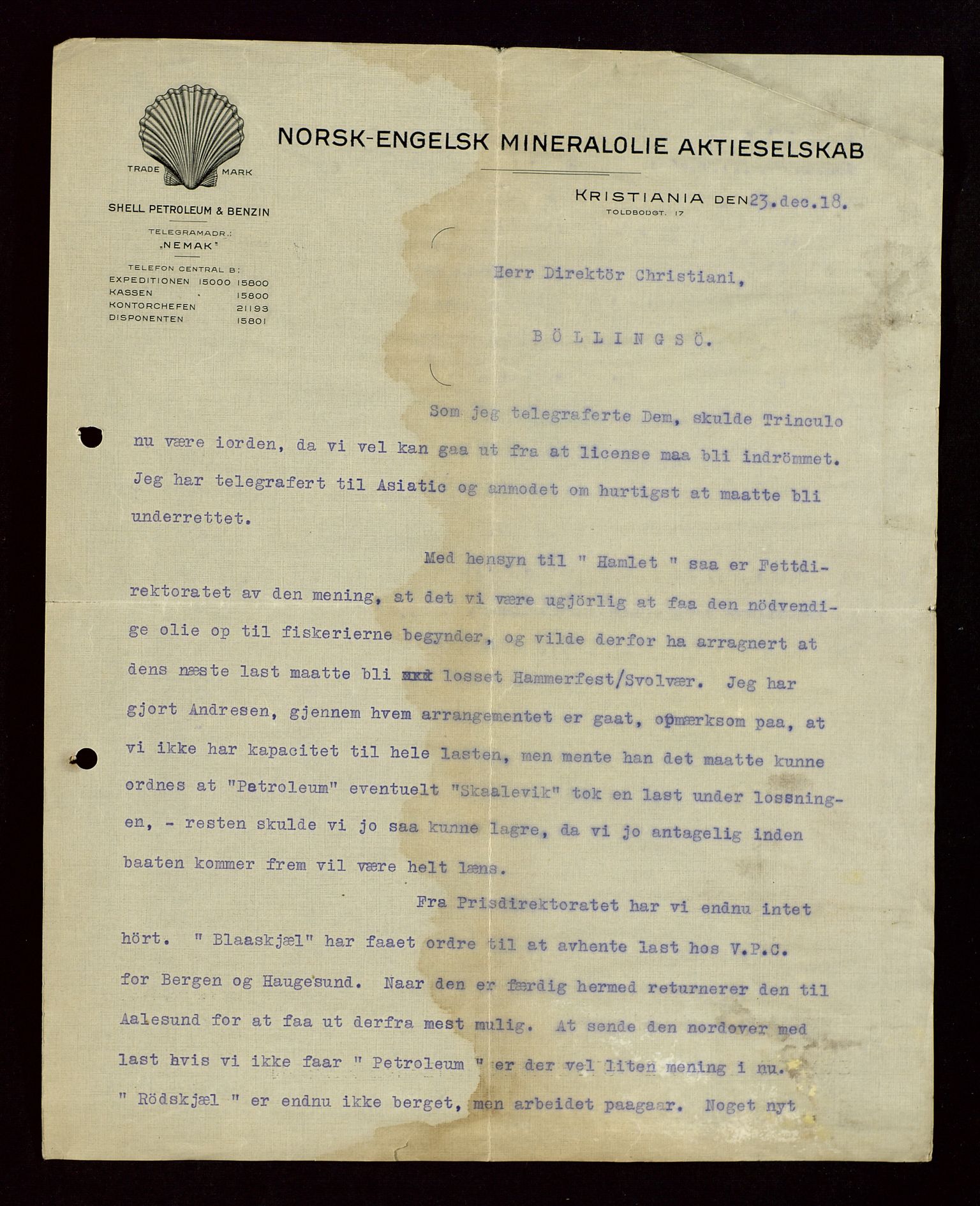 Pa 1521 - A/S Norske Shell, AV/SAST-A-101915/E/Ea/Eaa/L0004: Sjefskorrespondanse, 1918, p. 7