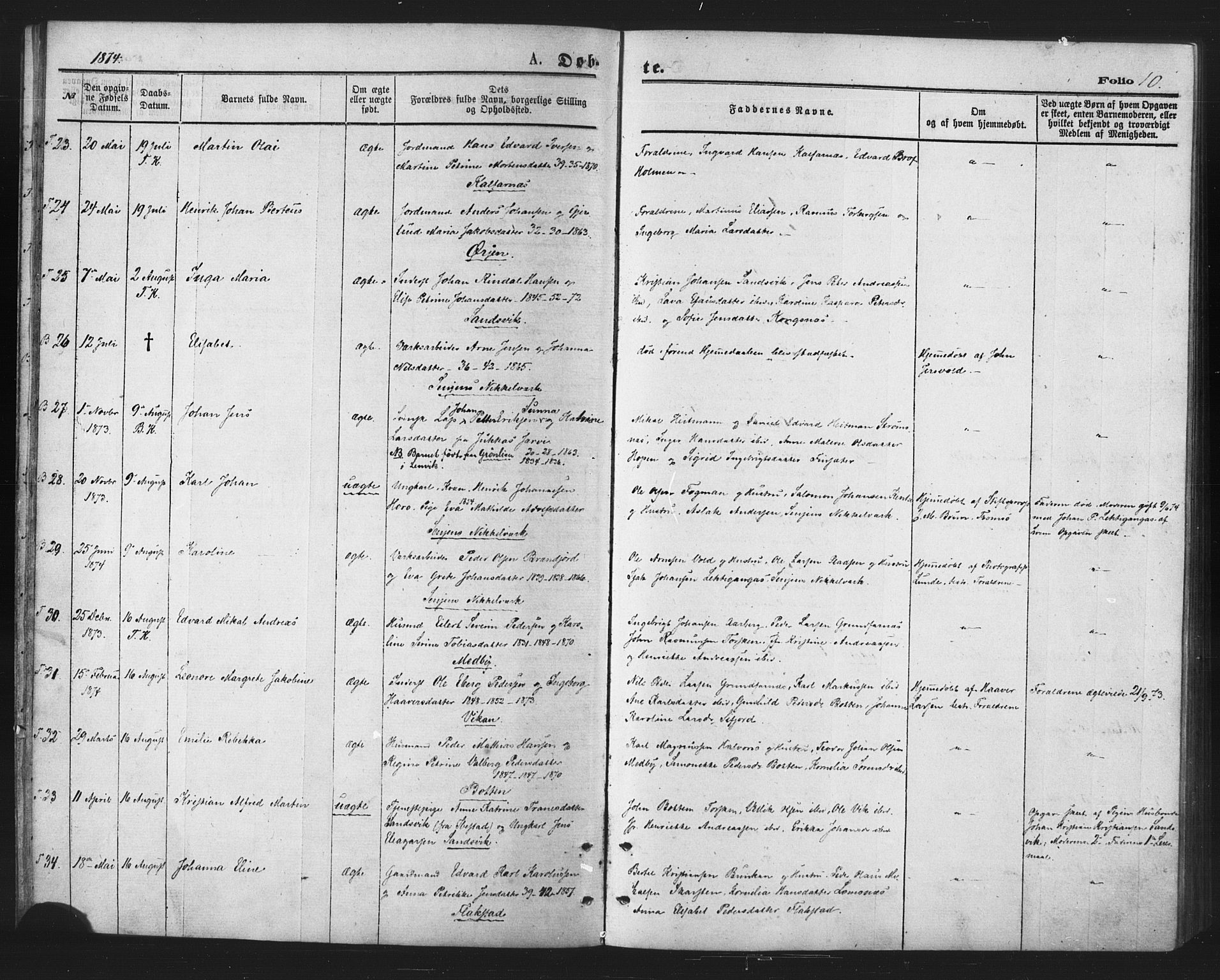 Berg sokneprestkontor, AV/SATØ-S-1318/G/Ga/Gaa/L0003kirke: Parish register (official) no. 3, 1872-1879, p. 10