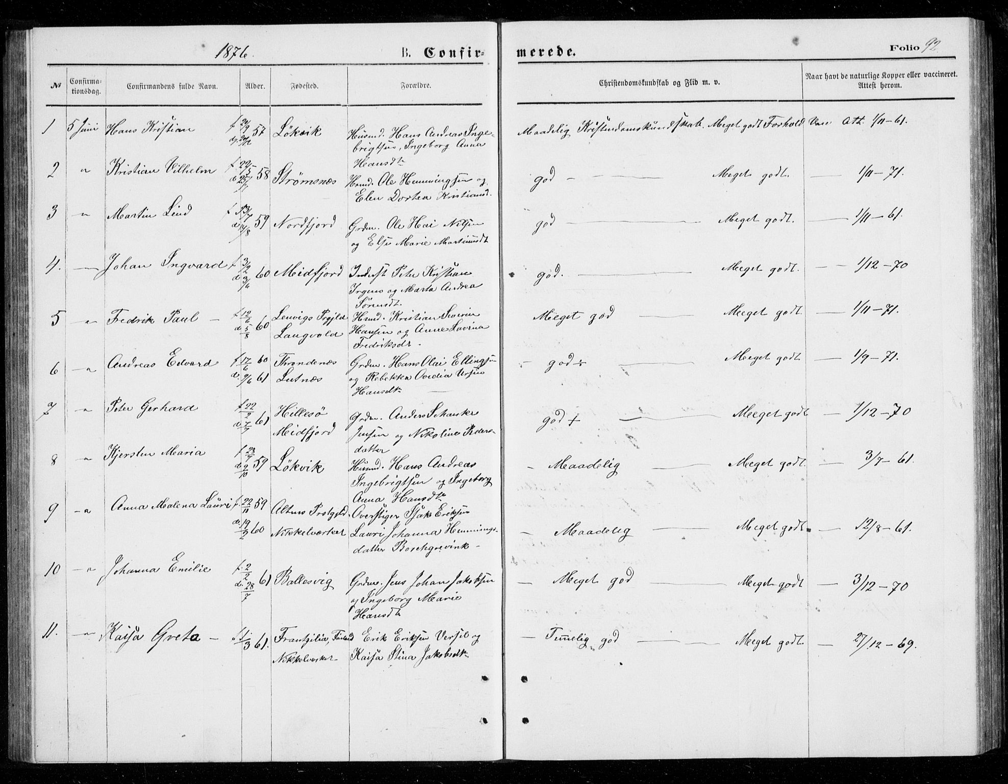 Berg sokneprestkontor, SATØ/S-1318/G/Ga/Gab/L0003klokker: Parish register (copy) no. 3, 1874-1886, p. 92