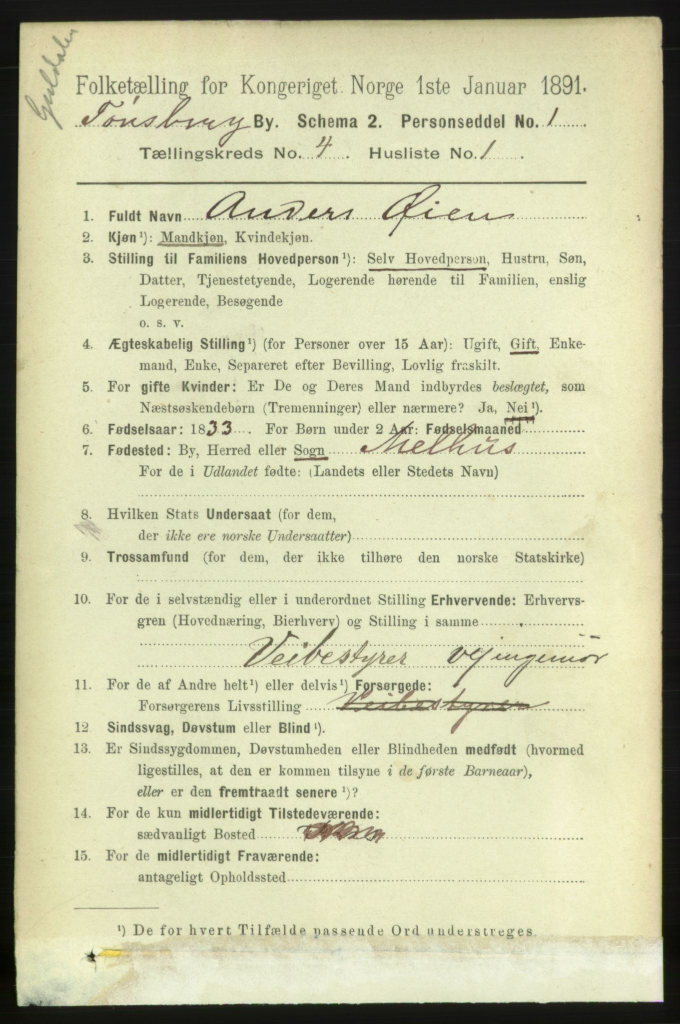 RA, 1891 census for 0705 Tønsberg, 1891, p. 1963