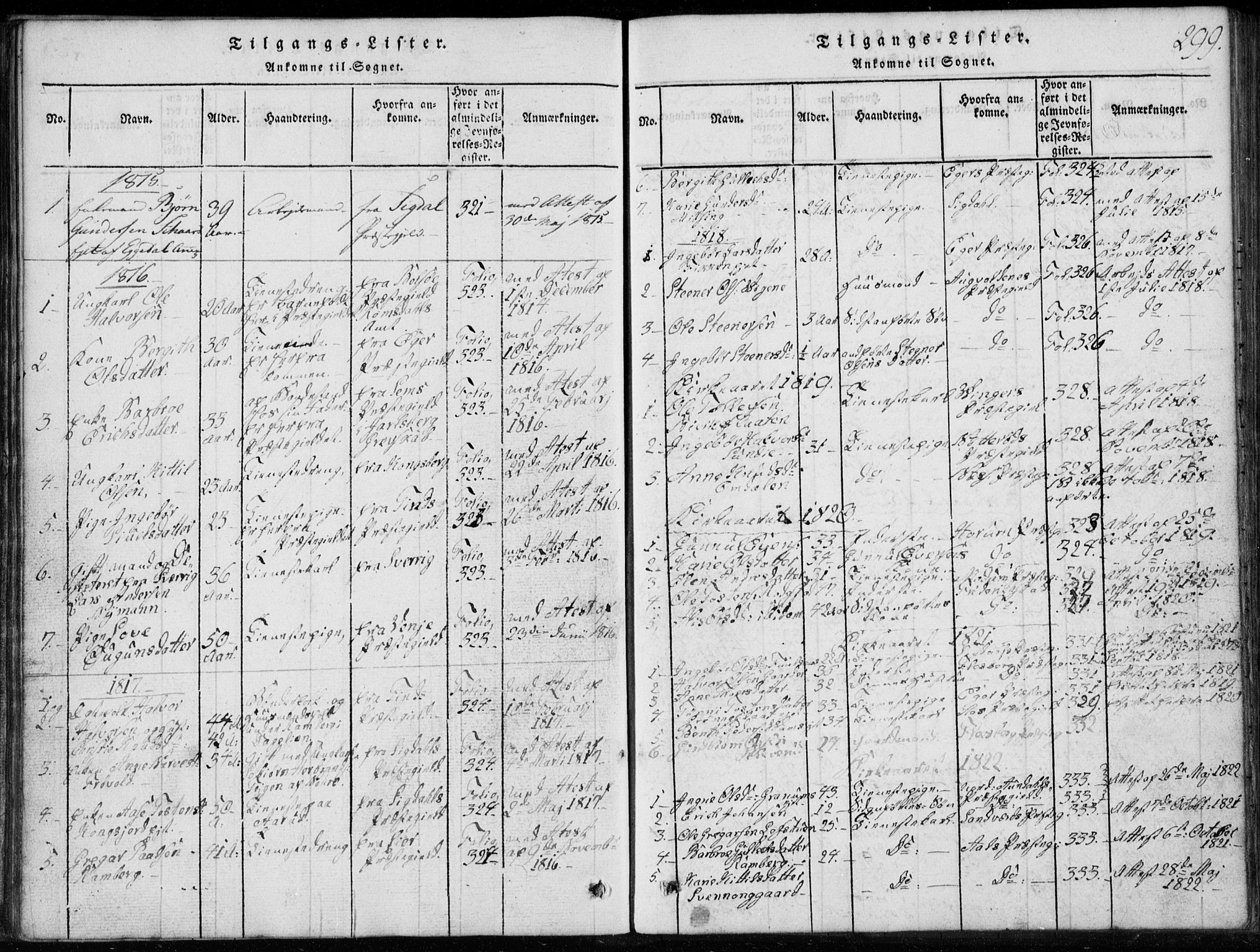 Rollag kirkebøker, SAKO/A-240/G/Ga/L0001: Parish register (copy) no. I 1, 1814-1831, p. 299
